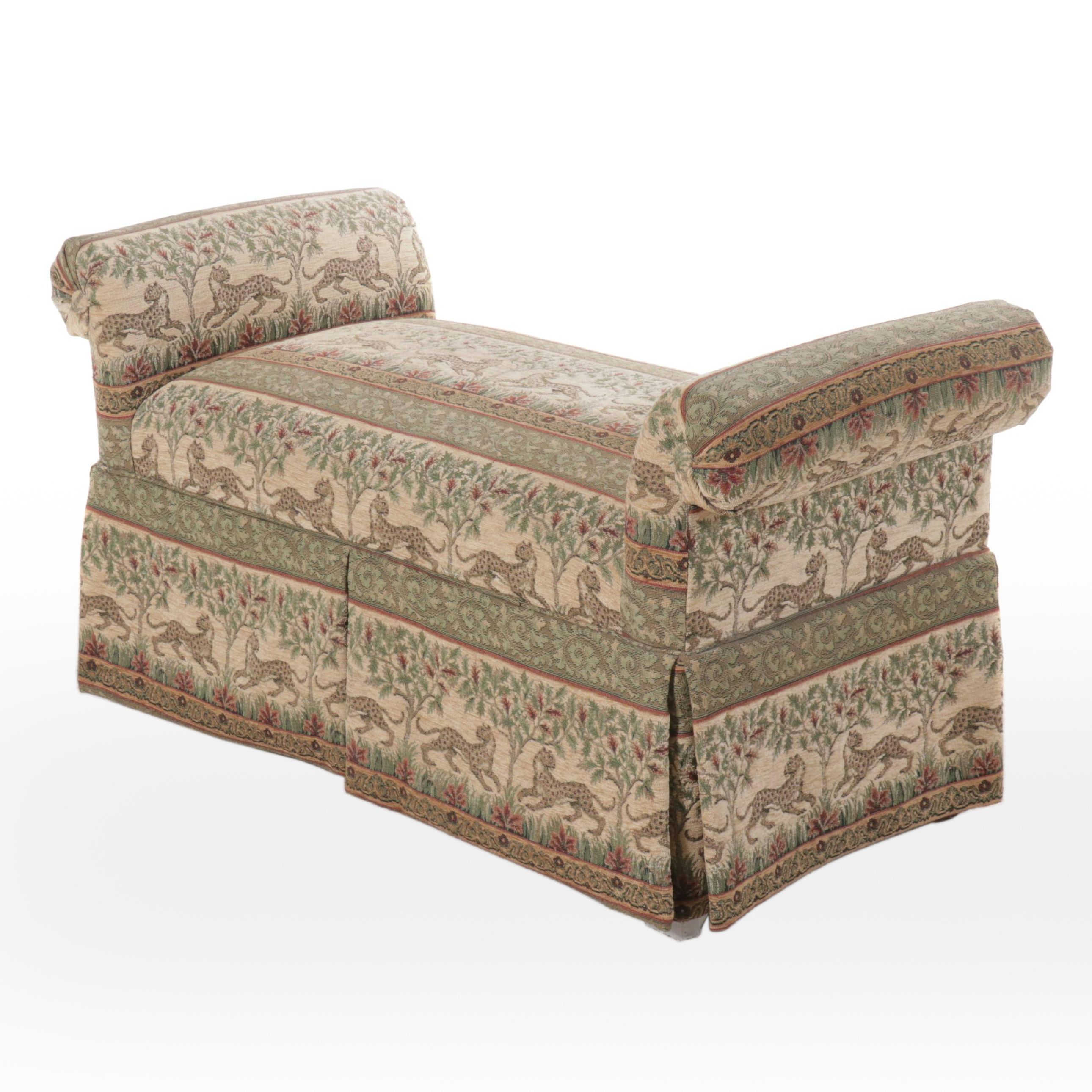 Woven Fabric Upholstered Roll Arm Bed Bench