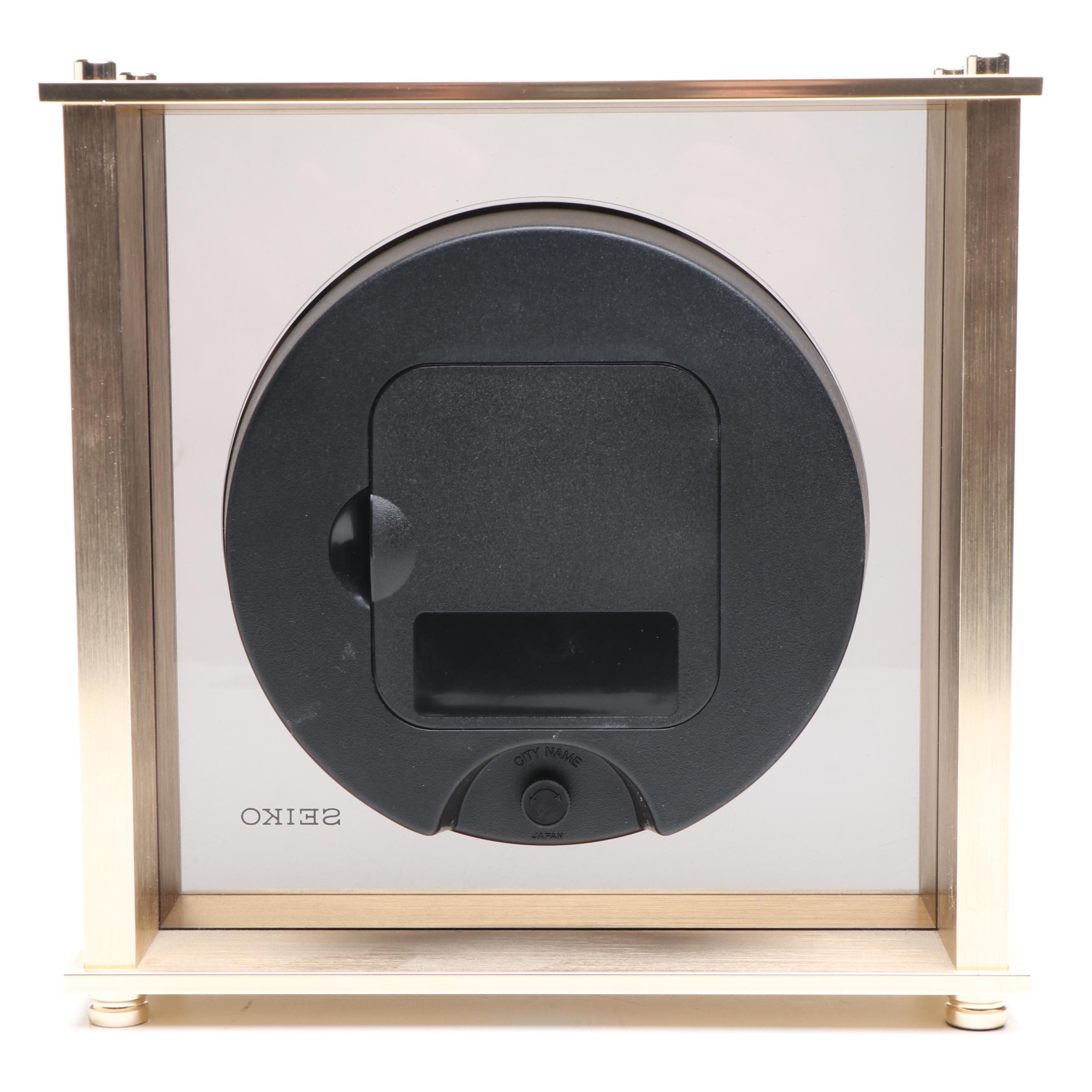 Seiko Metal and Glass World Timezone Desk Clock