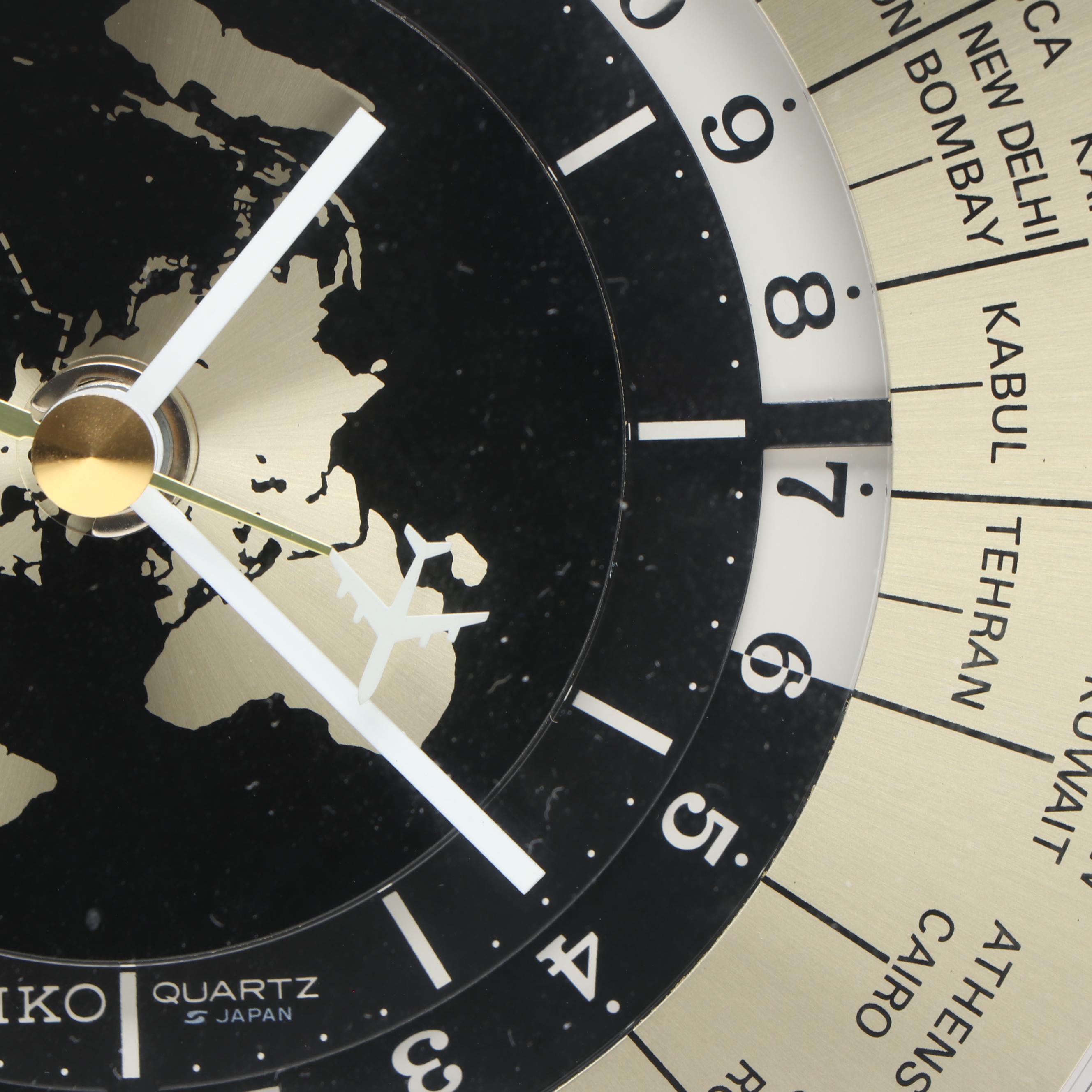 Seiko Metal and Glass World Timezone Desk Clock