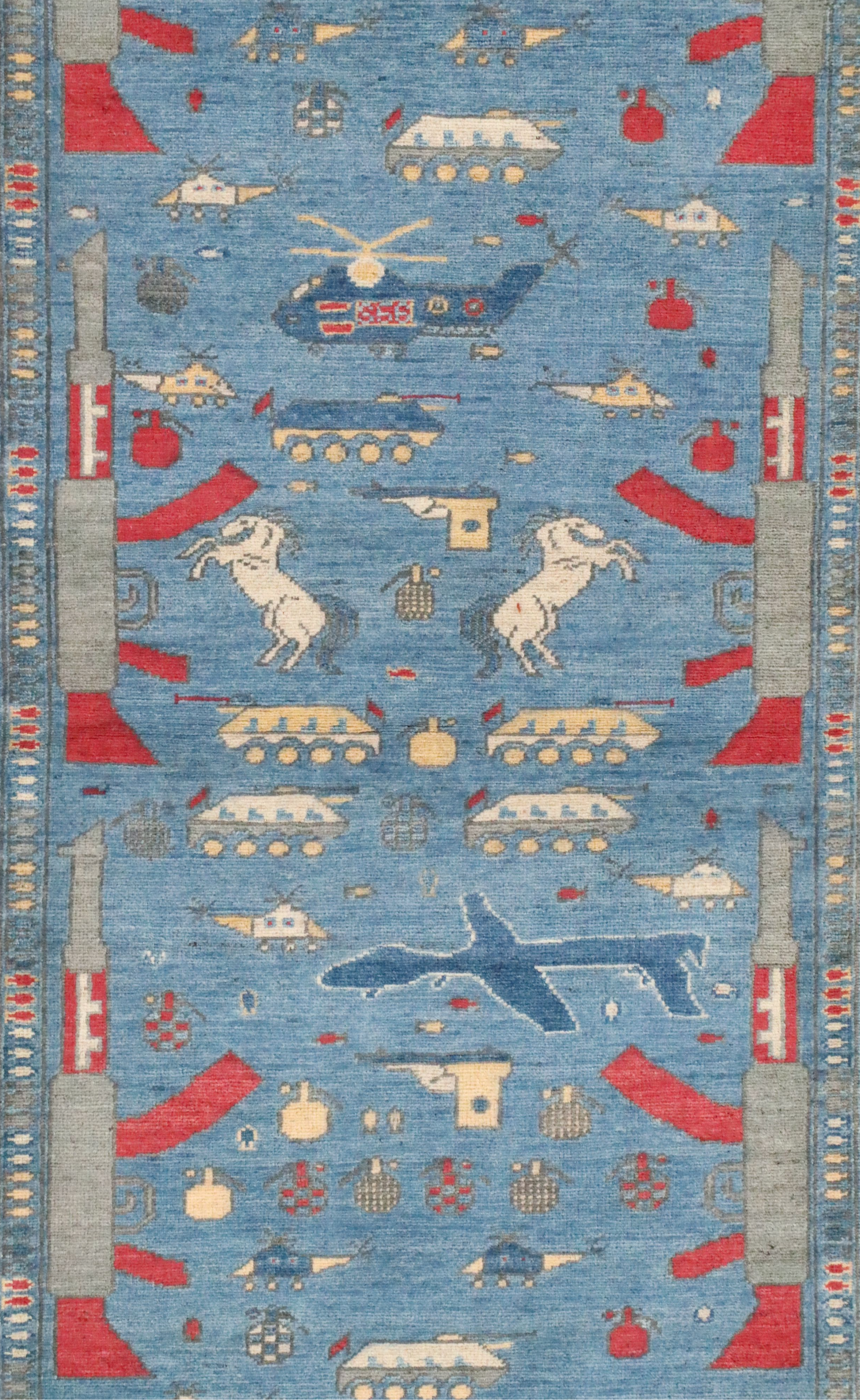 2'10 x 9' Hand-Knotted Pakistani Pictorial War Carpet Runner