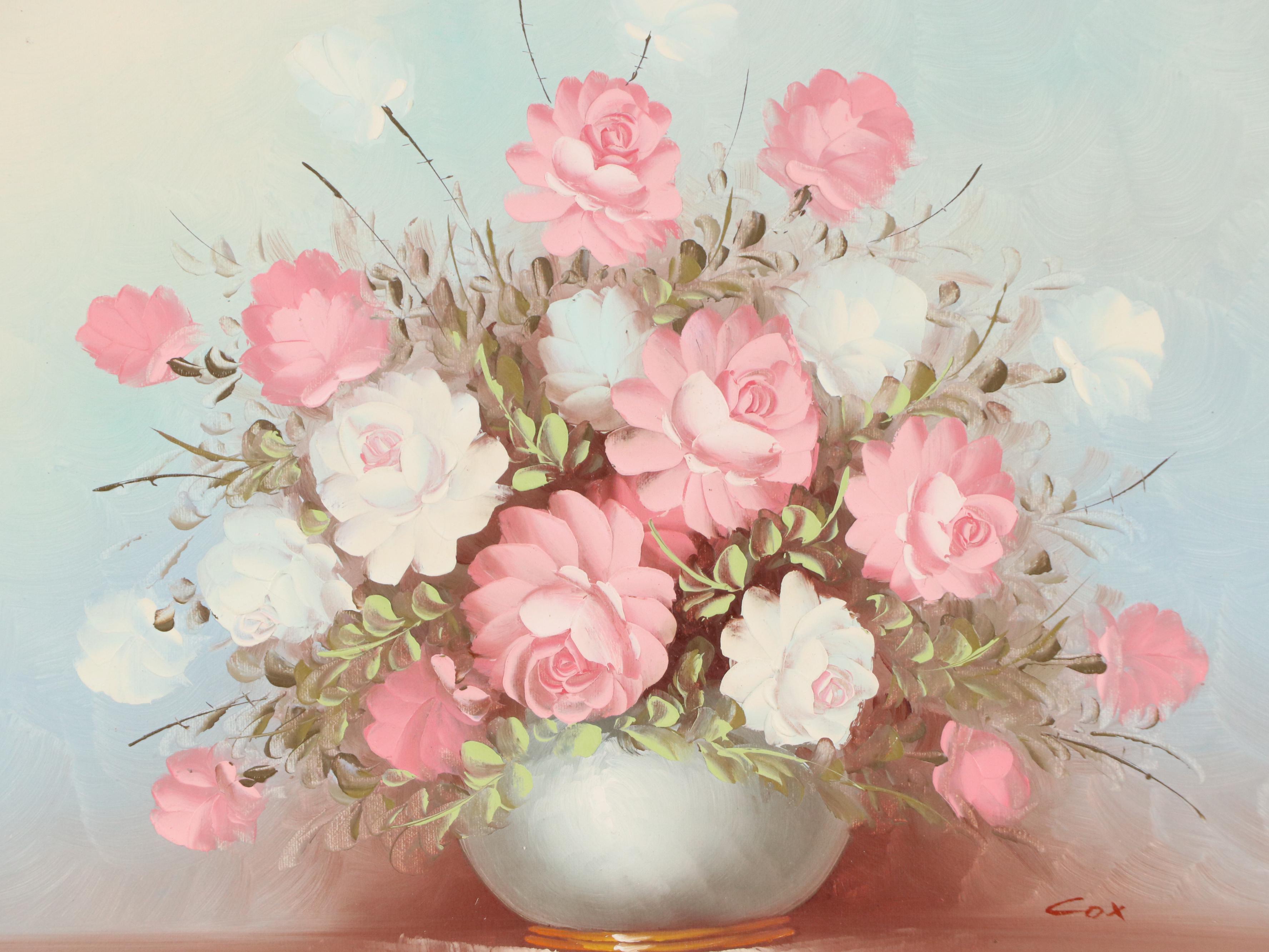 Robert Cox Rose Arrangement Still Life Oil Painting, 1991