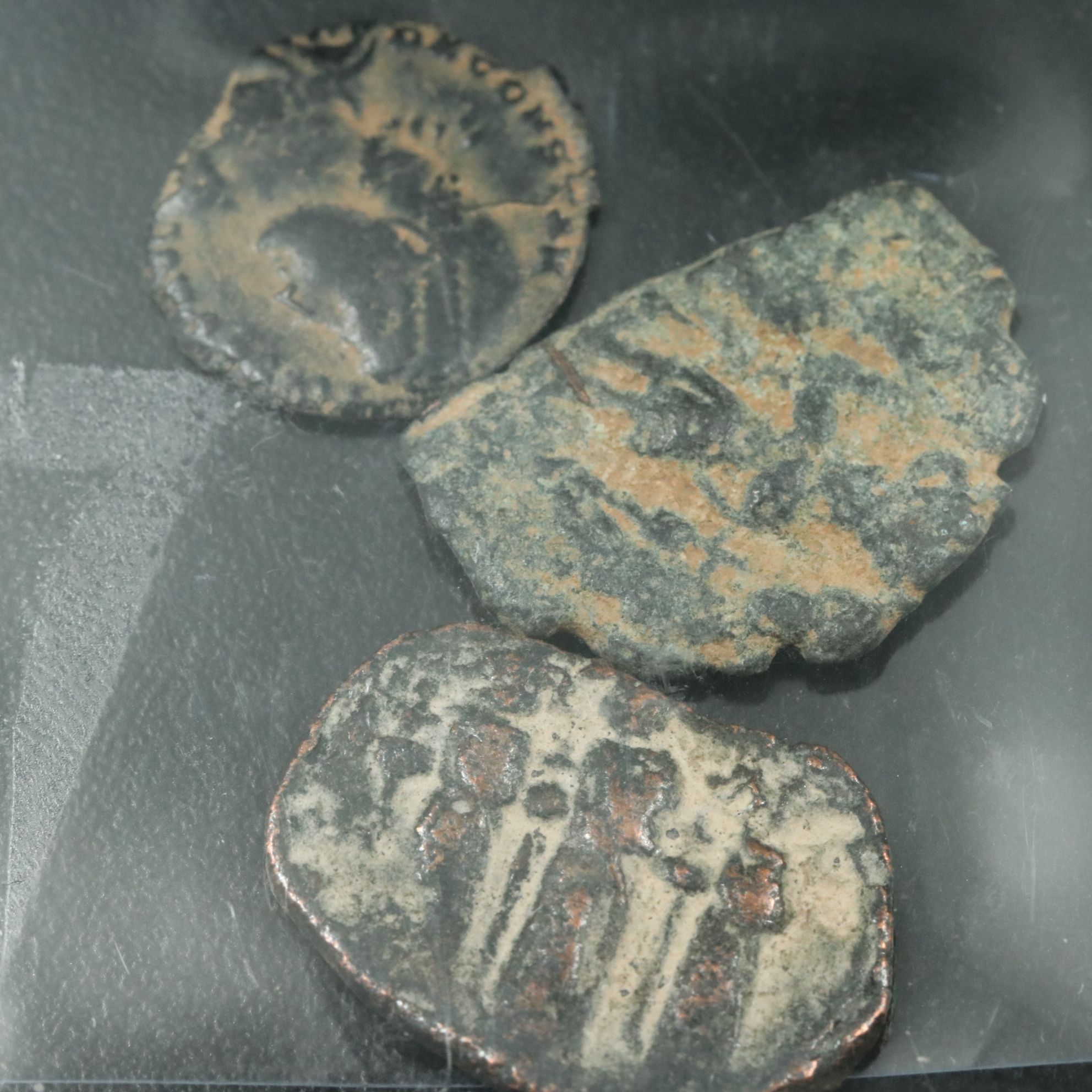 Four Ancient Bronze Coins, Byzantine, Roman, and Islamic