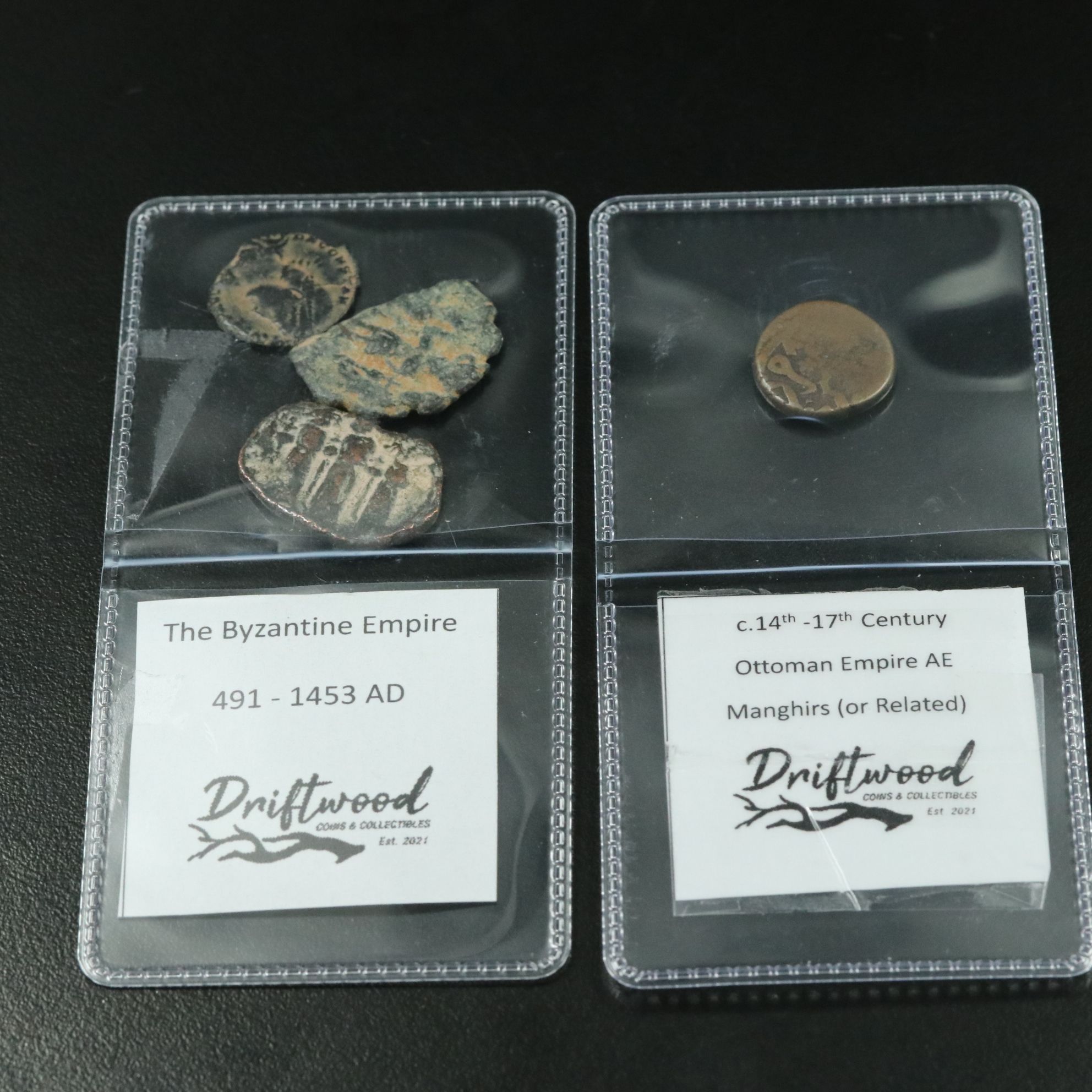 Four Ancient Bronze Coins, Byzantine, Roman, and Islamic