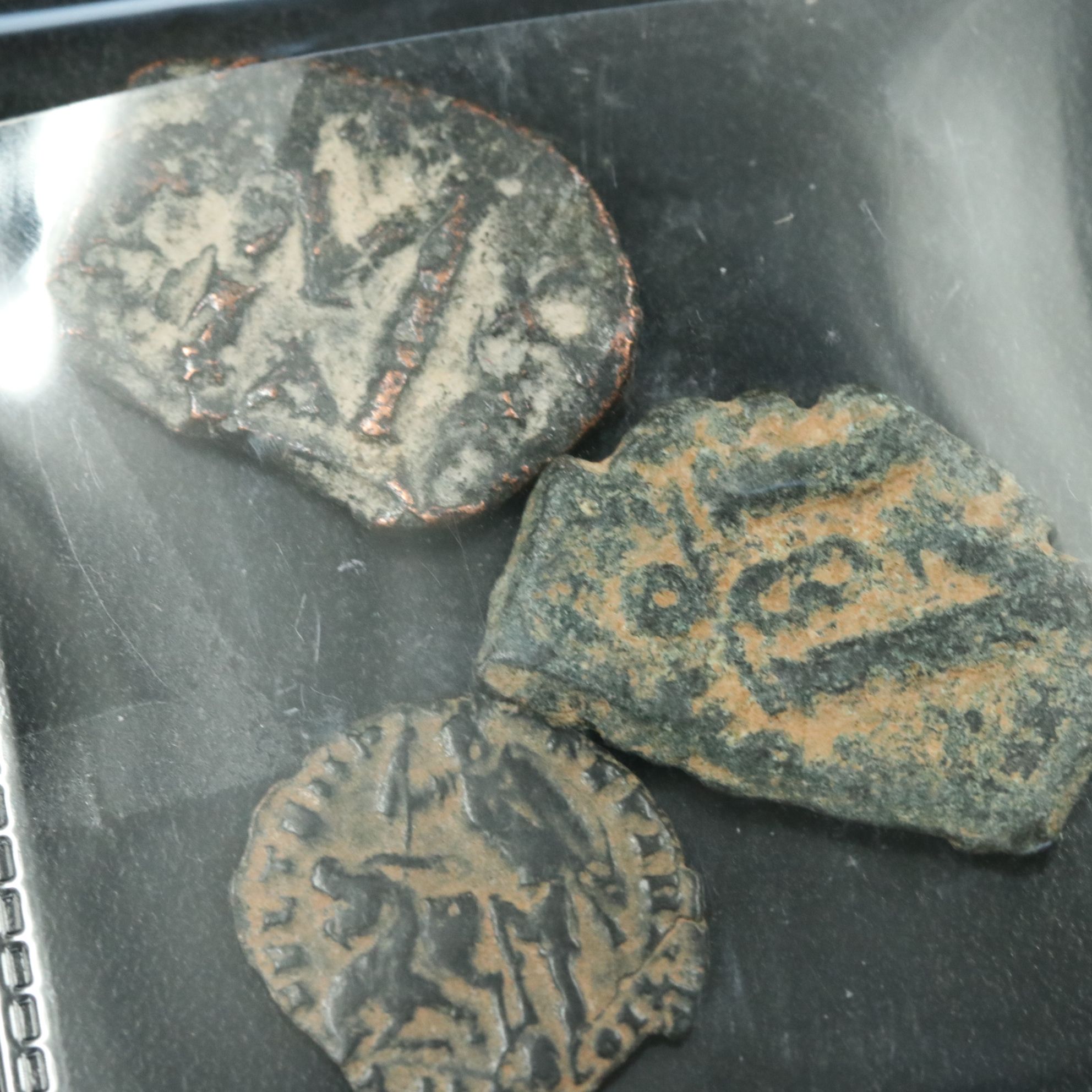 Four Ancient Bronze Coins, Byzantine, Roman, and Islamic