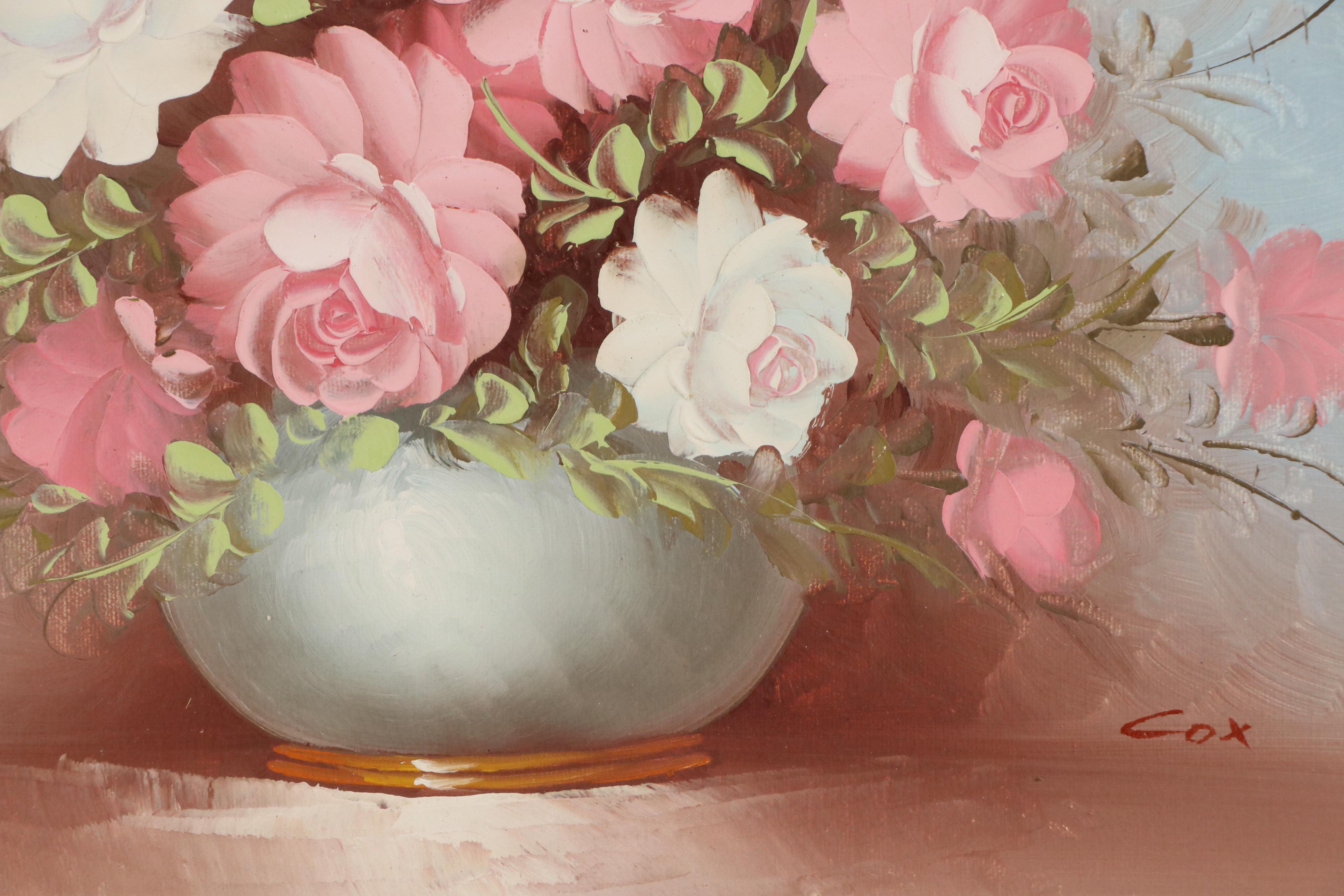 Robert Cox Rose Arrangement Still Life Oil Painting, 1991