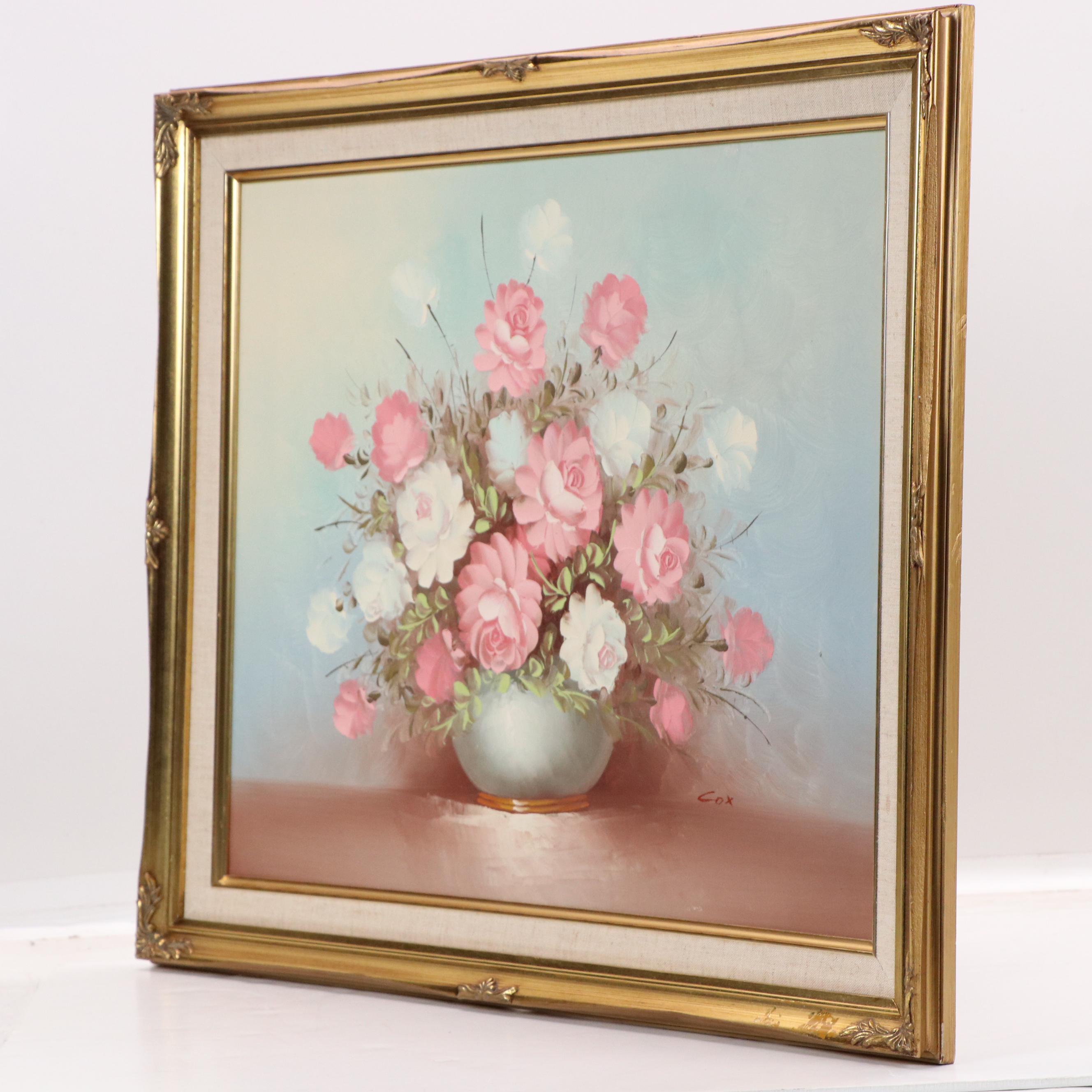 Robert Cox Rose Arrangement Still Life Oil Painting, 1991