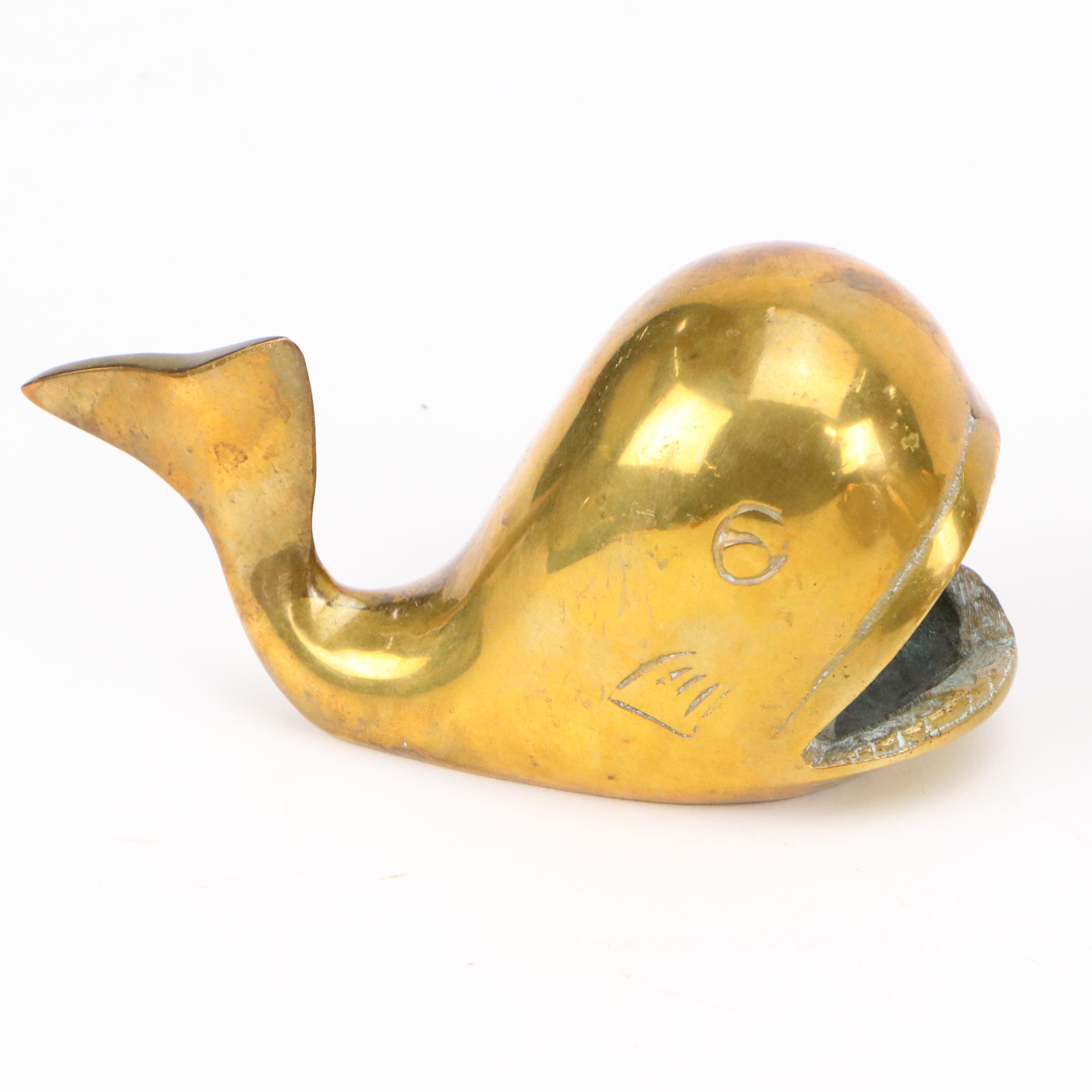 Mid Century Modern Brass Whale Ashtrays