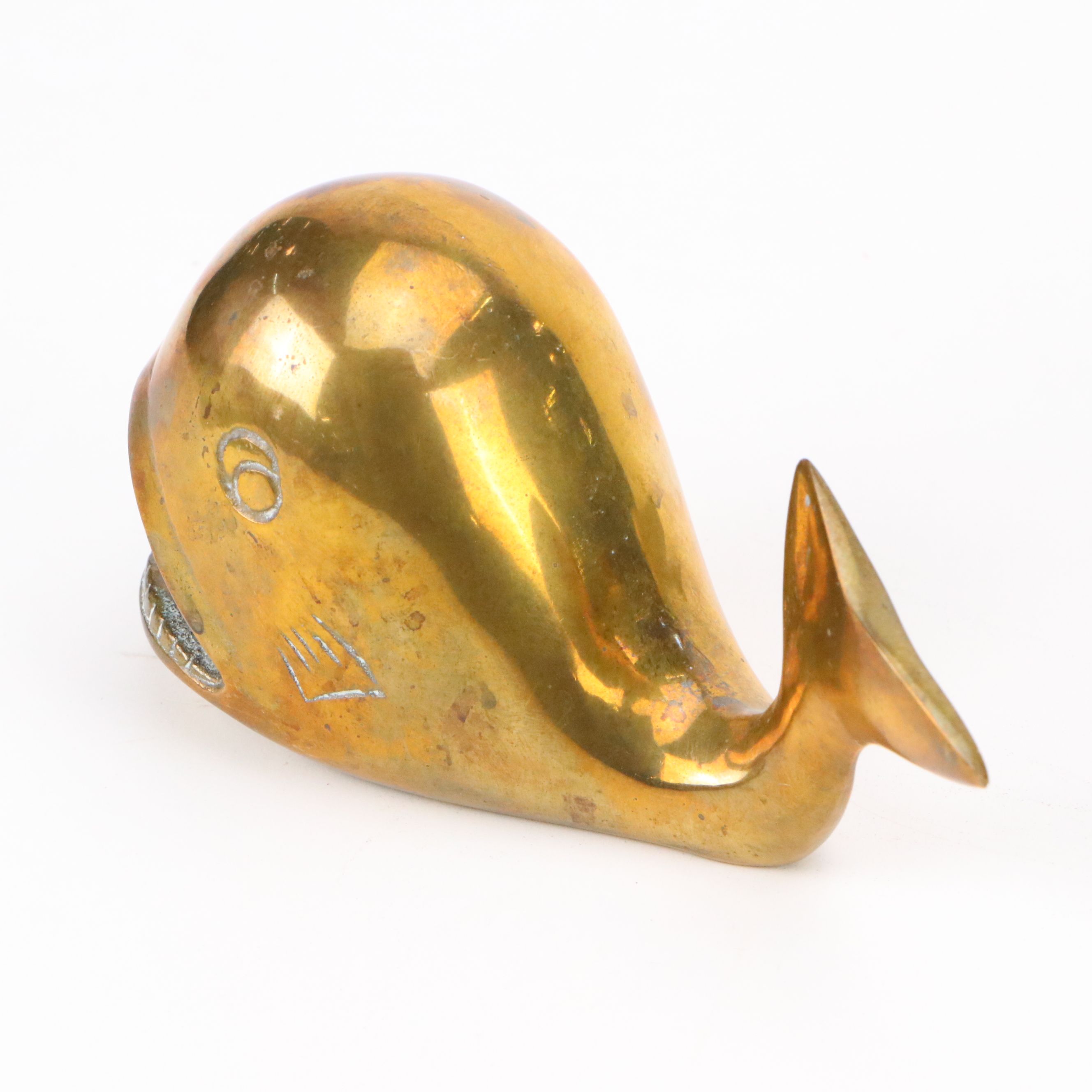 Mid Century Modern Brass Whale Ashtrays