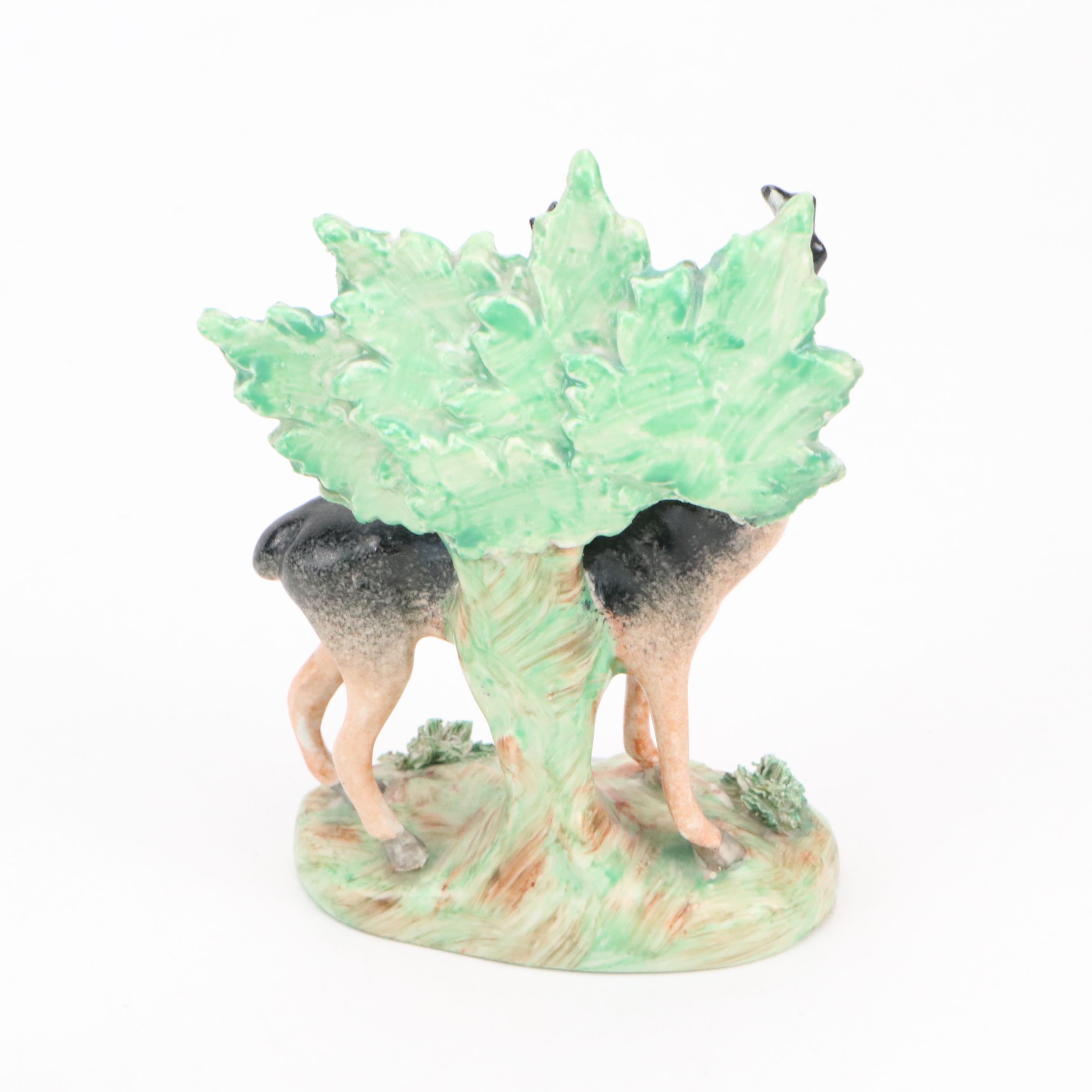 Pair of Staffordshire Black and Tan Deer Figurines and Cow and Calf Spill Vase