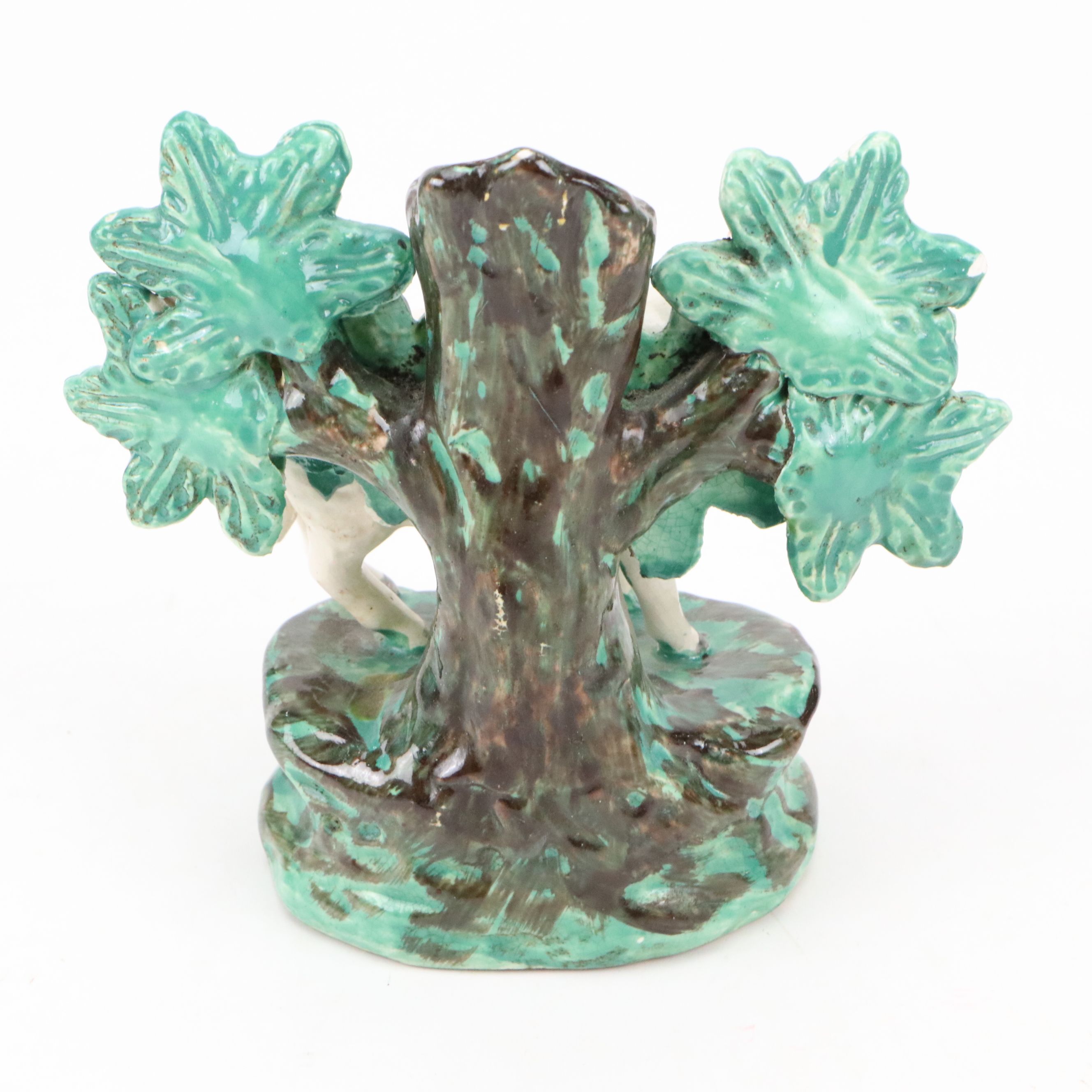 Pair of Staffordshire Black and Tan Deer Figurines and Cow and Calf Spill Vase