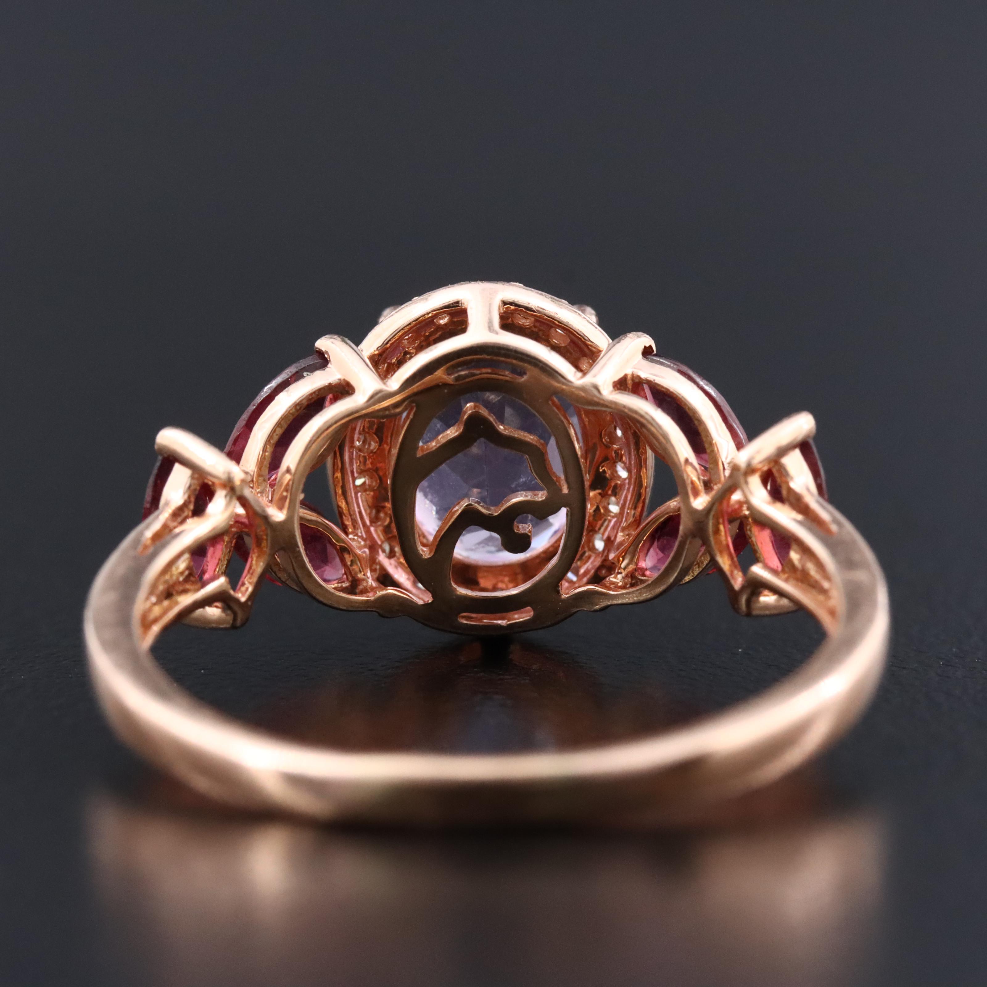 14K Rose Gold Amethyst, Garnet and Diamond Ring