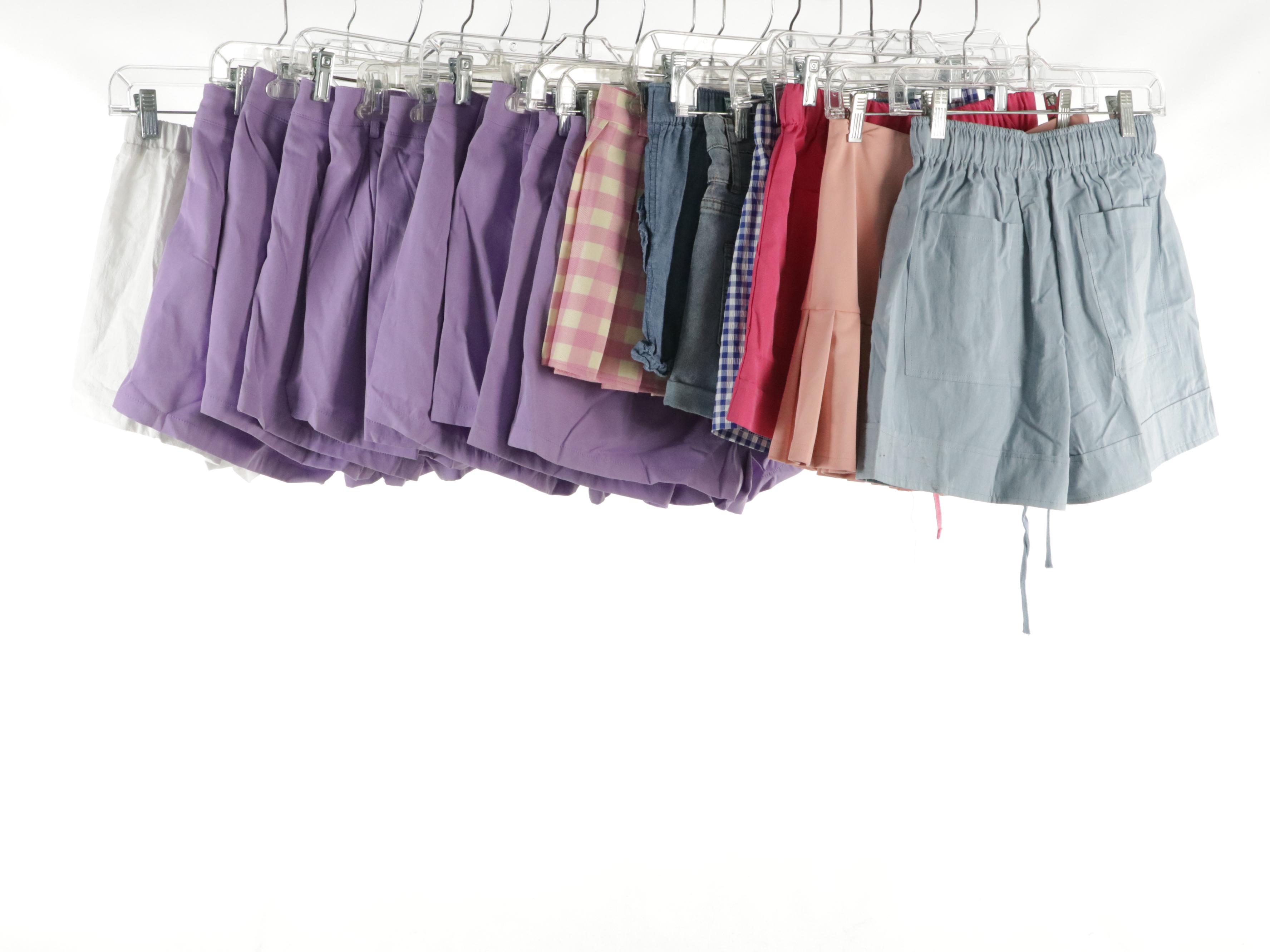Shorts, Miniskirt, and Skorts in Various Colors, Gingham, and Check