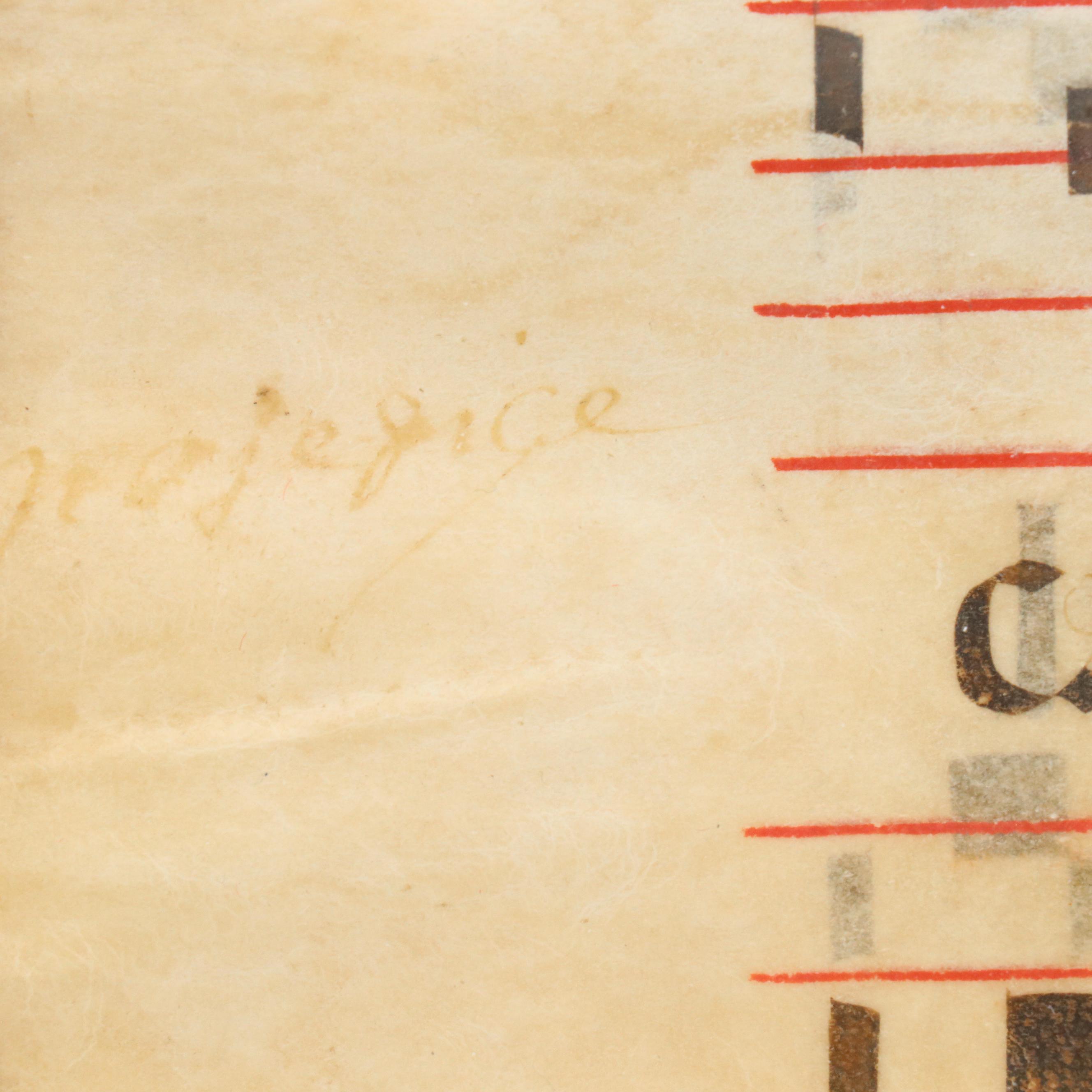 Illuminated Spanish Antiphonal Leaf on Vellum, Circa Mid-16th Century