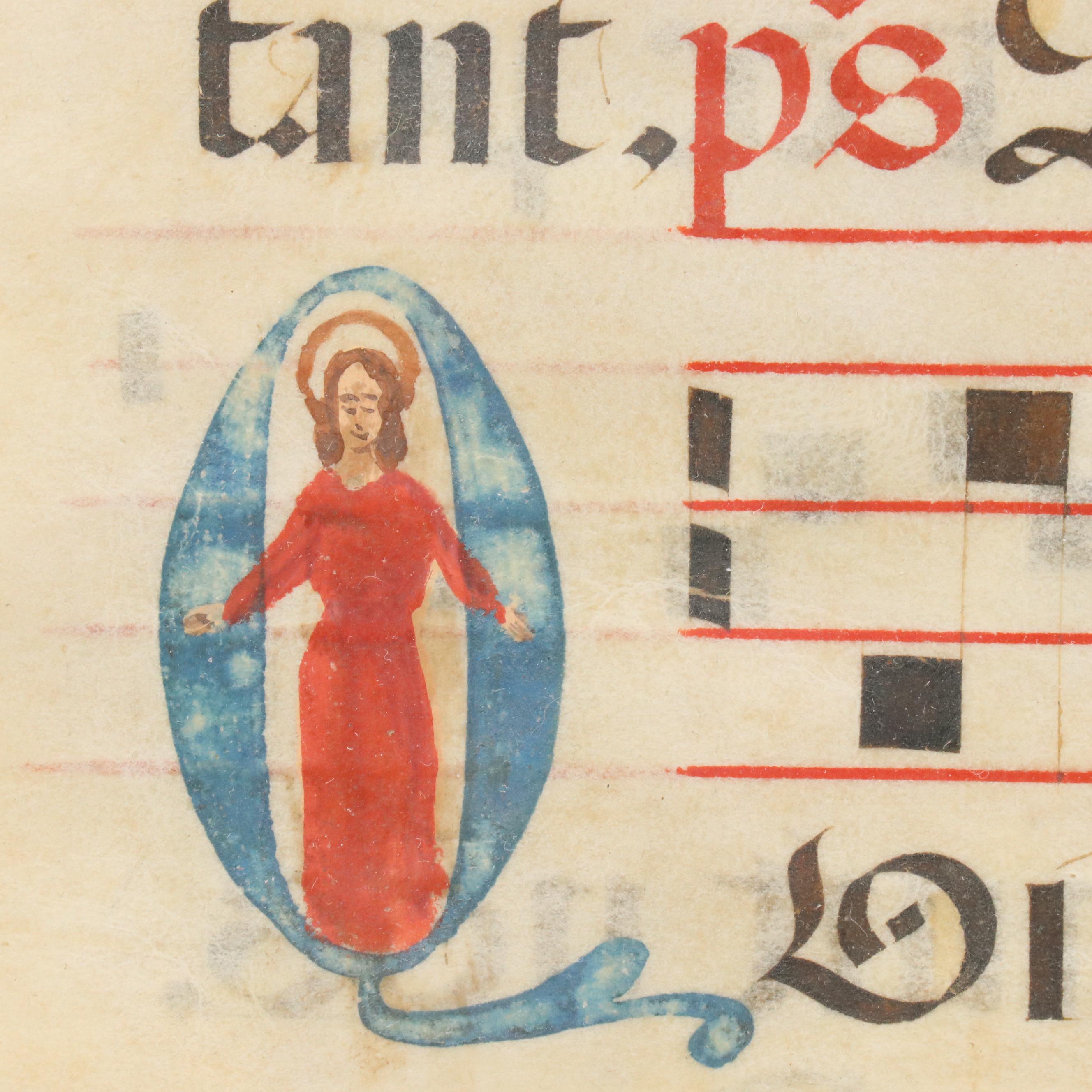 Illuminated Spanish Antiphonal Leaf on Vellum, Circa Mid-16th Century