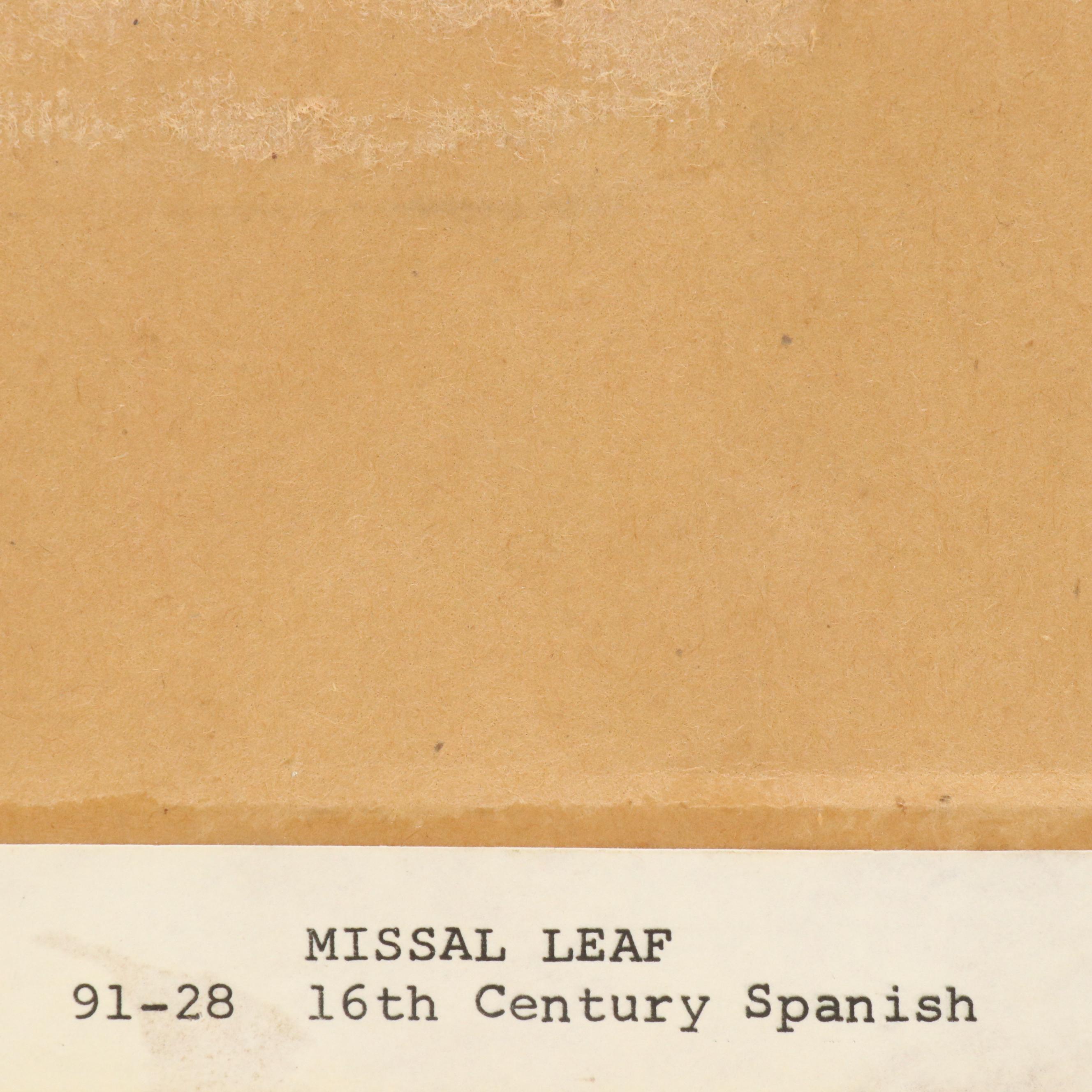 Illuminated Spanish Antiphonal Leaf on Vellum, Circa Mid-16th Century