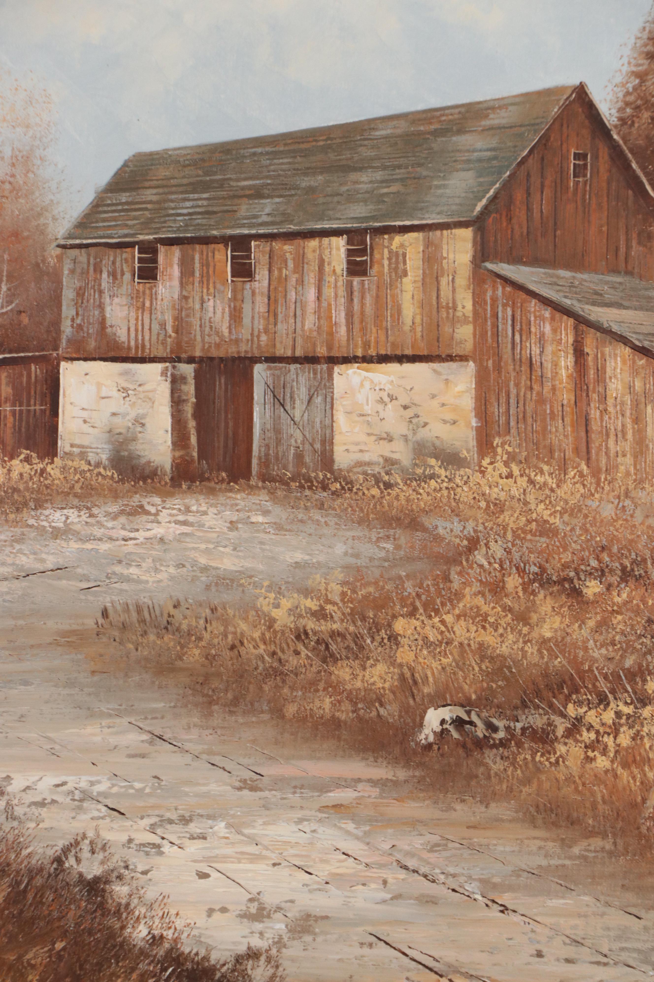 Clemann Late Autumnal Rural Landscape Oil Painting, Late 20th Century