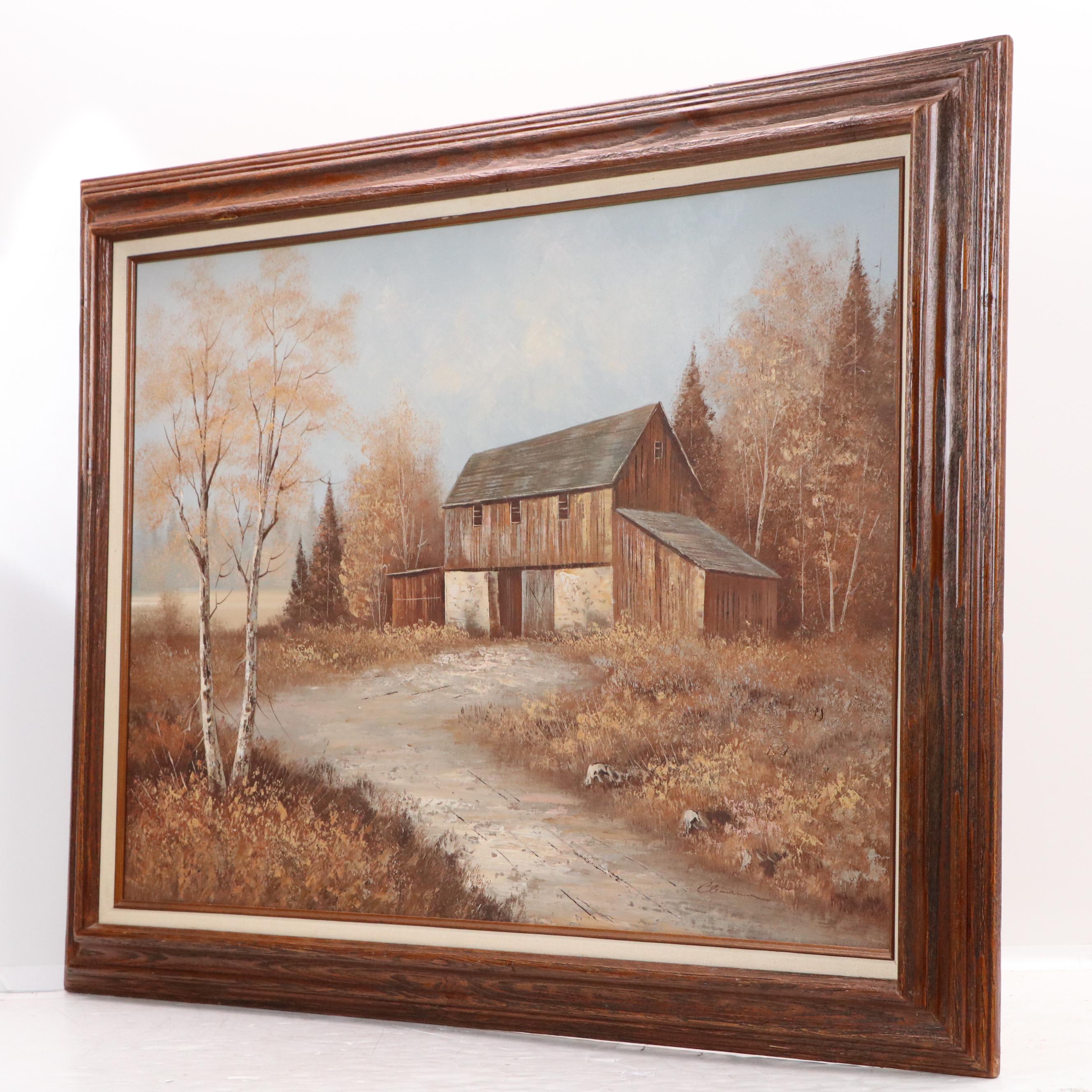 Clemann Late Autumnal Rural Landscape Oil Painting, Late 20th Century
