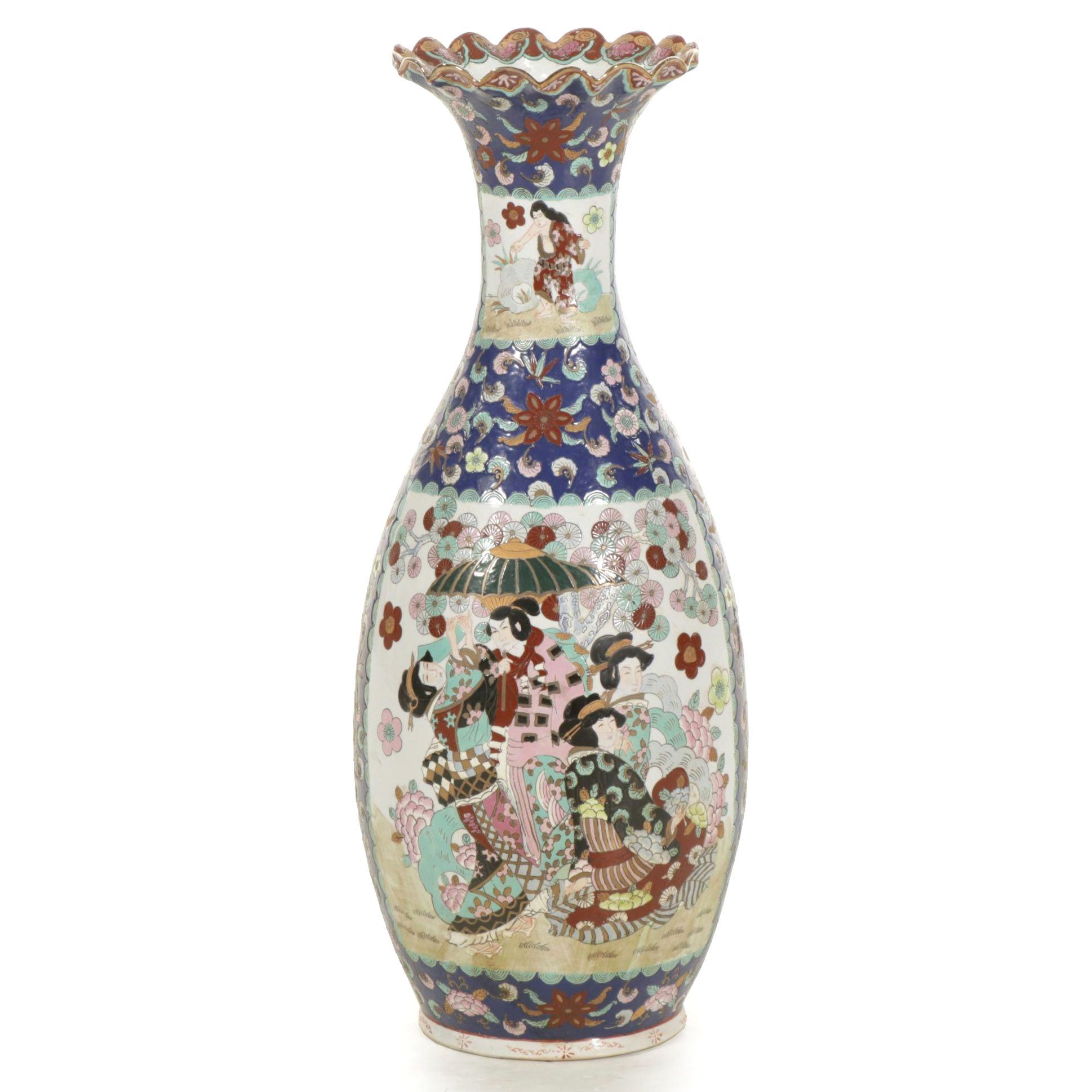 Chinese Ceramic Floor Vase with Enamel Decoration, 20th Century
