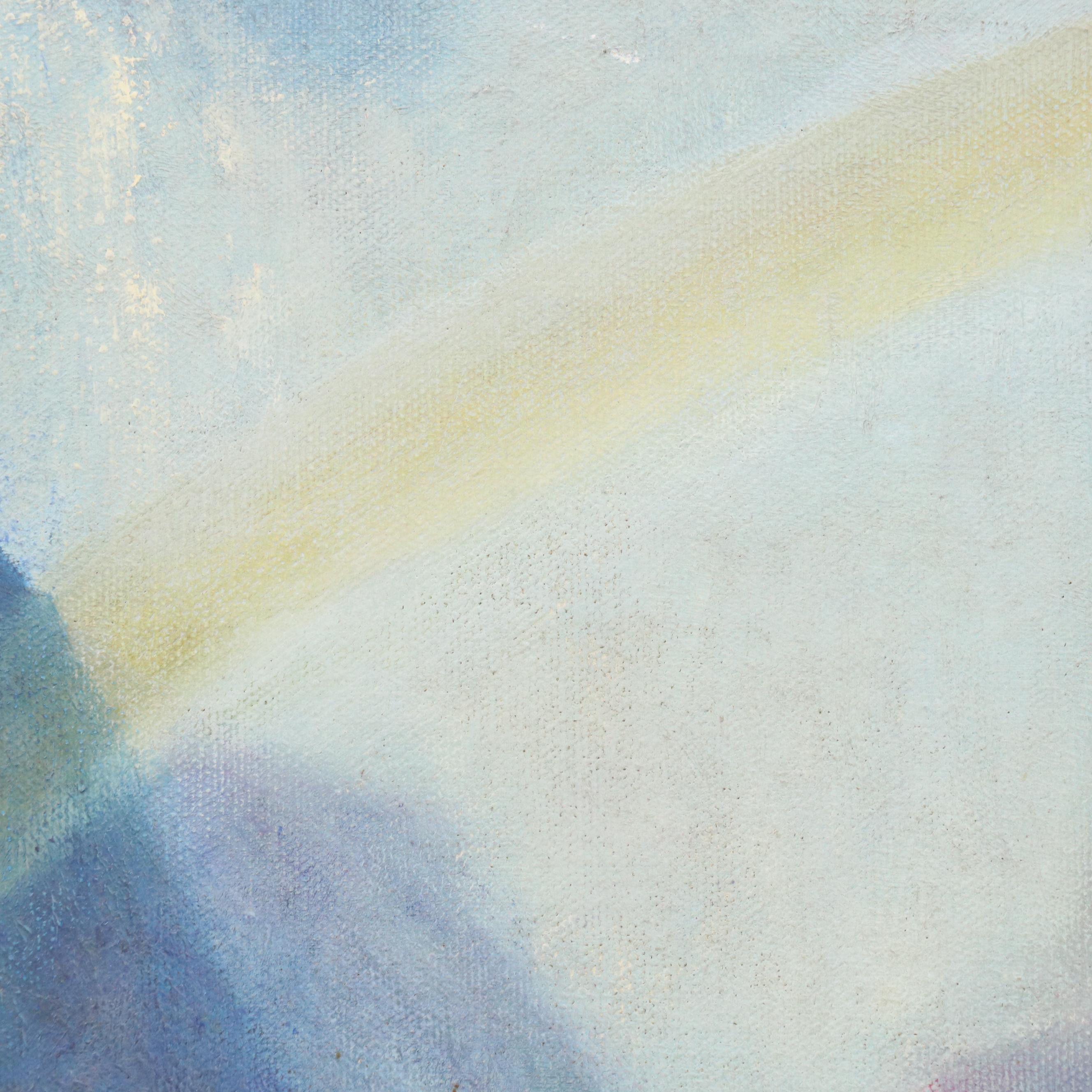 Forest Landscape Oil Painting of Waterfall with Rainbow, Late 20th Century