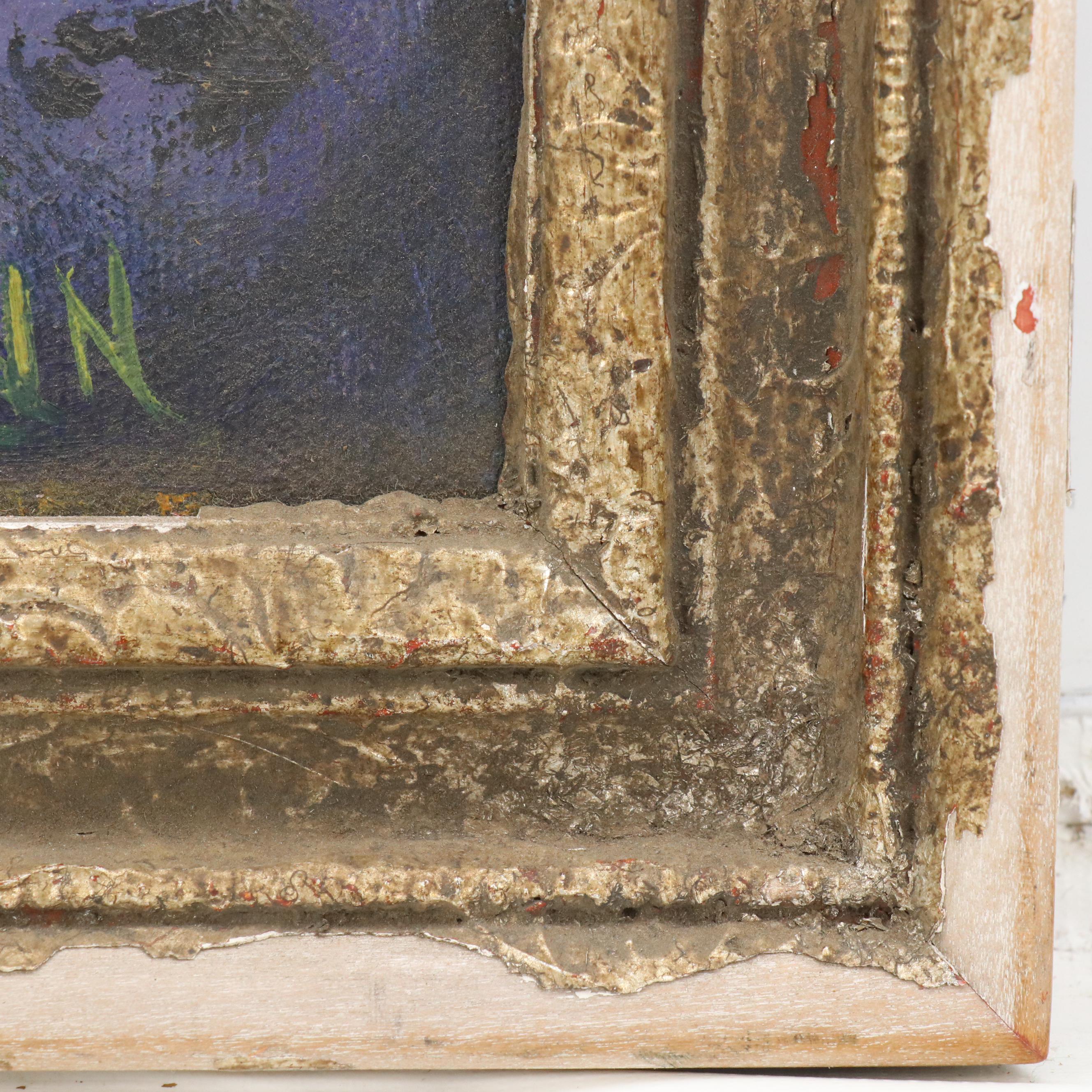 Forest Landscape Oil Painting of Waterfall with Rainbow, Late 20th Century