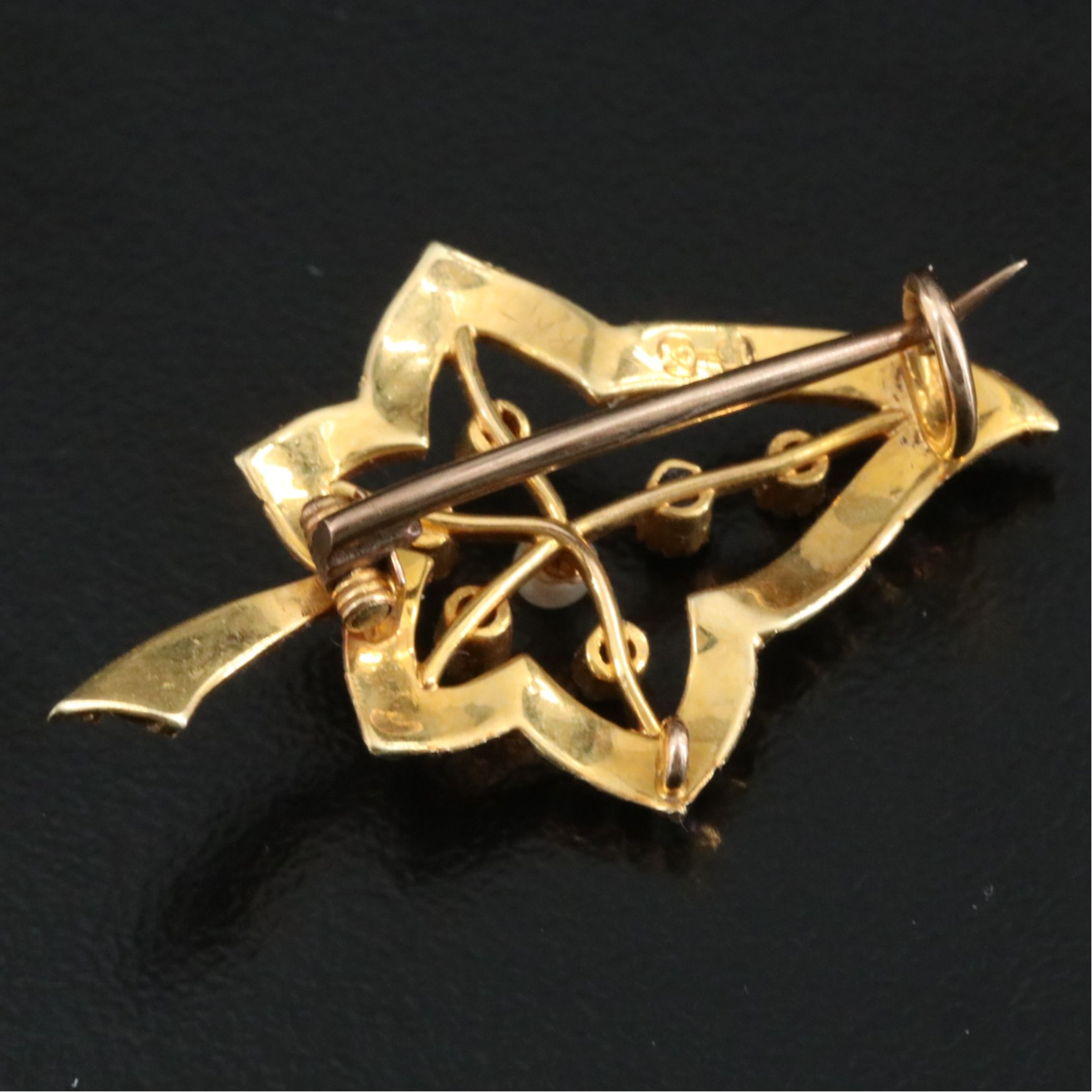 Victorian 15K Pearl and Tsavorite Ivy Leaf Brooch