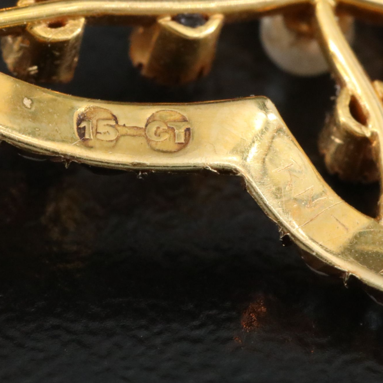 Victorian 15K Pearl and Tsavorite Ivy Leaf Brooch