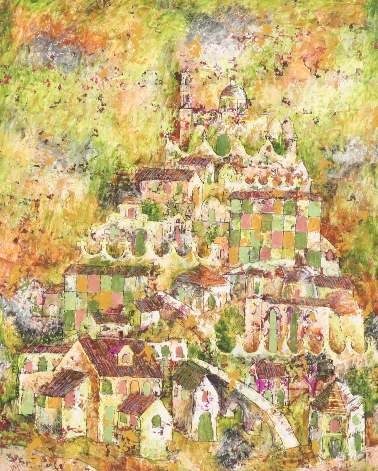 Jesus Ortiz Tajonar Cityscape Oil Painting, Mid to Late 20th Century