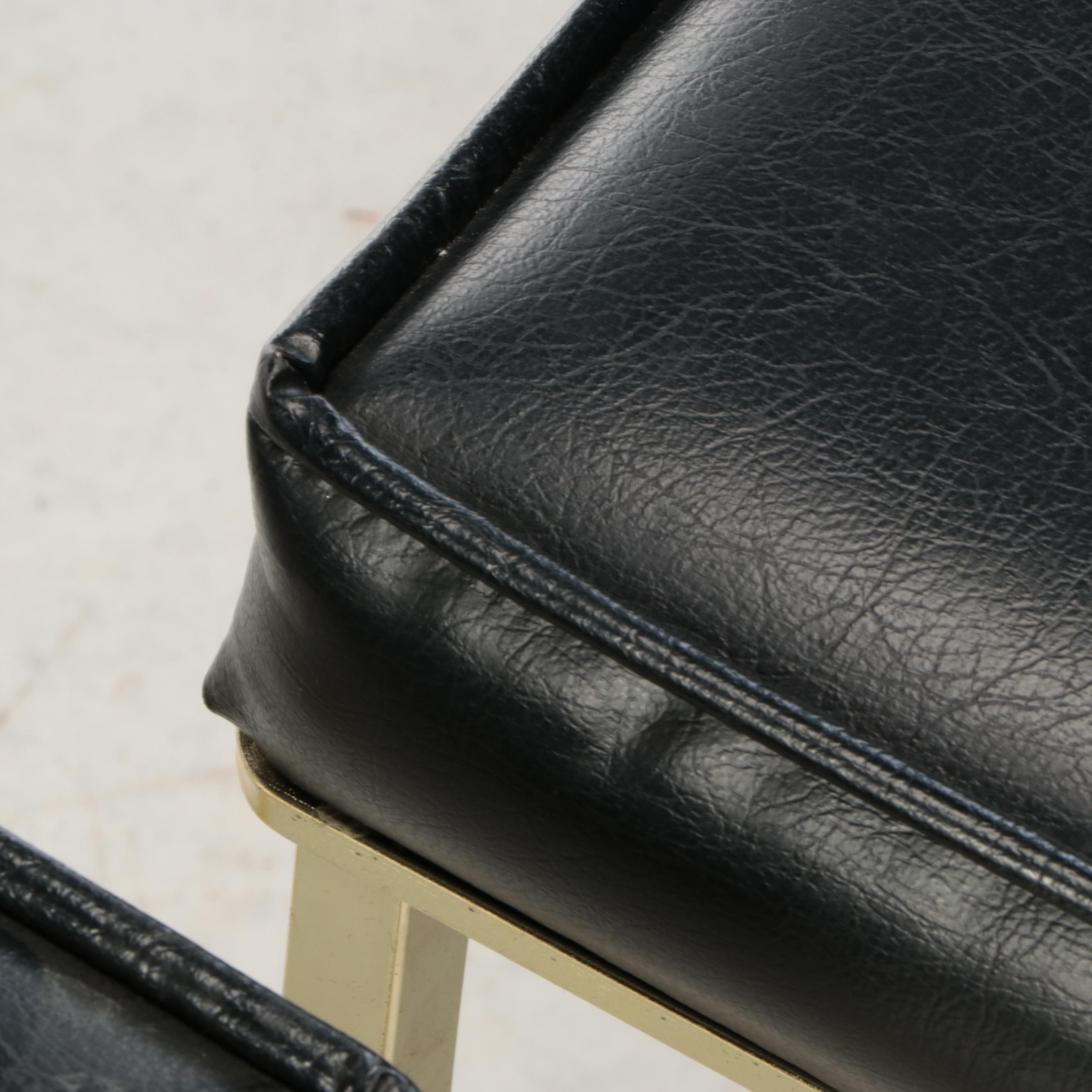 Pair of Koch Mid Century Modern Style Brass and Faux Leather Stools