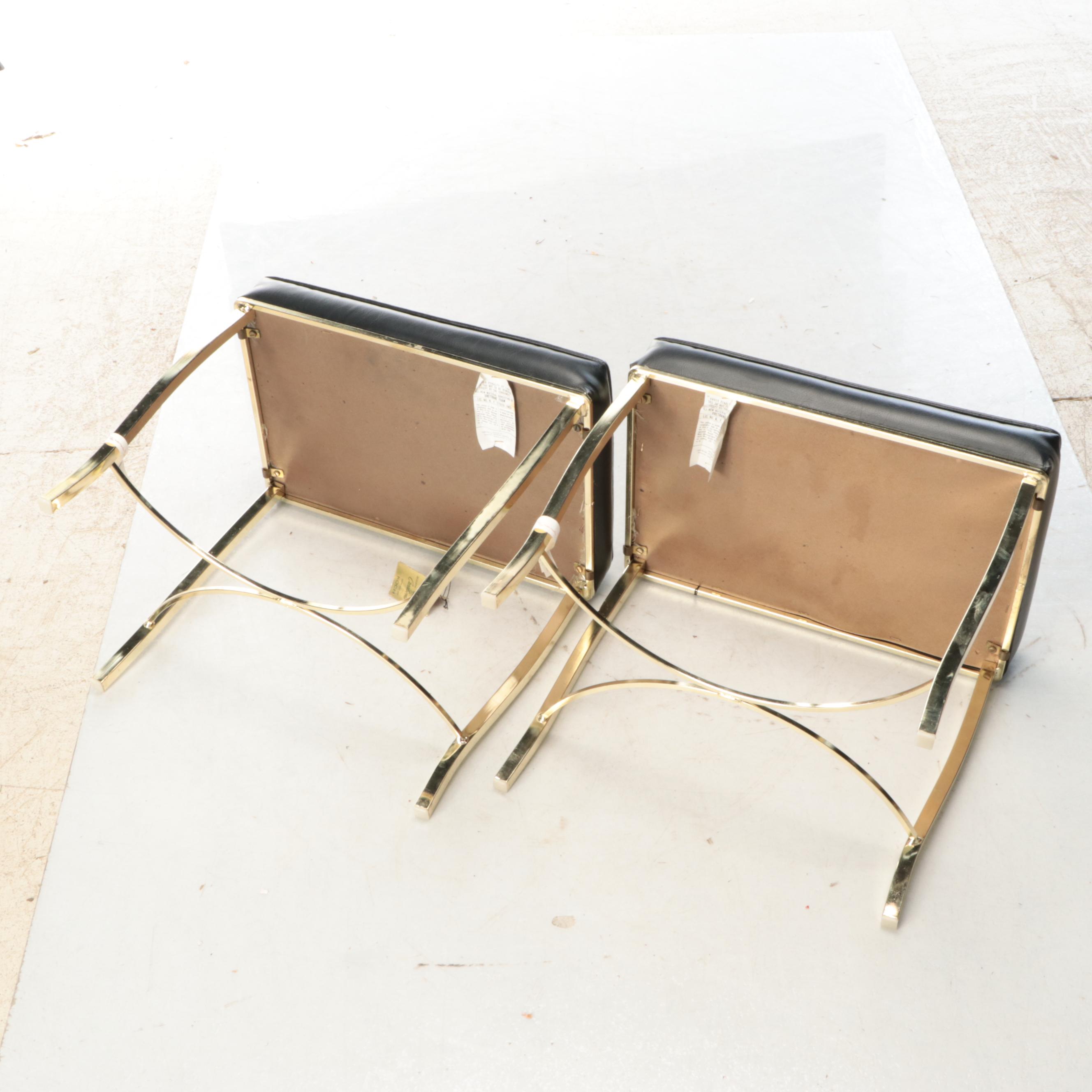 Pair of Koch Mid Century Modern Style Brass and Faux Leather Stools
