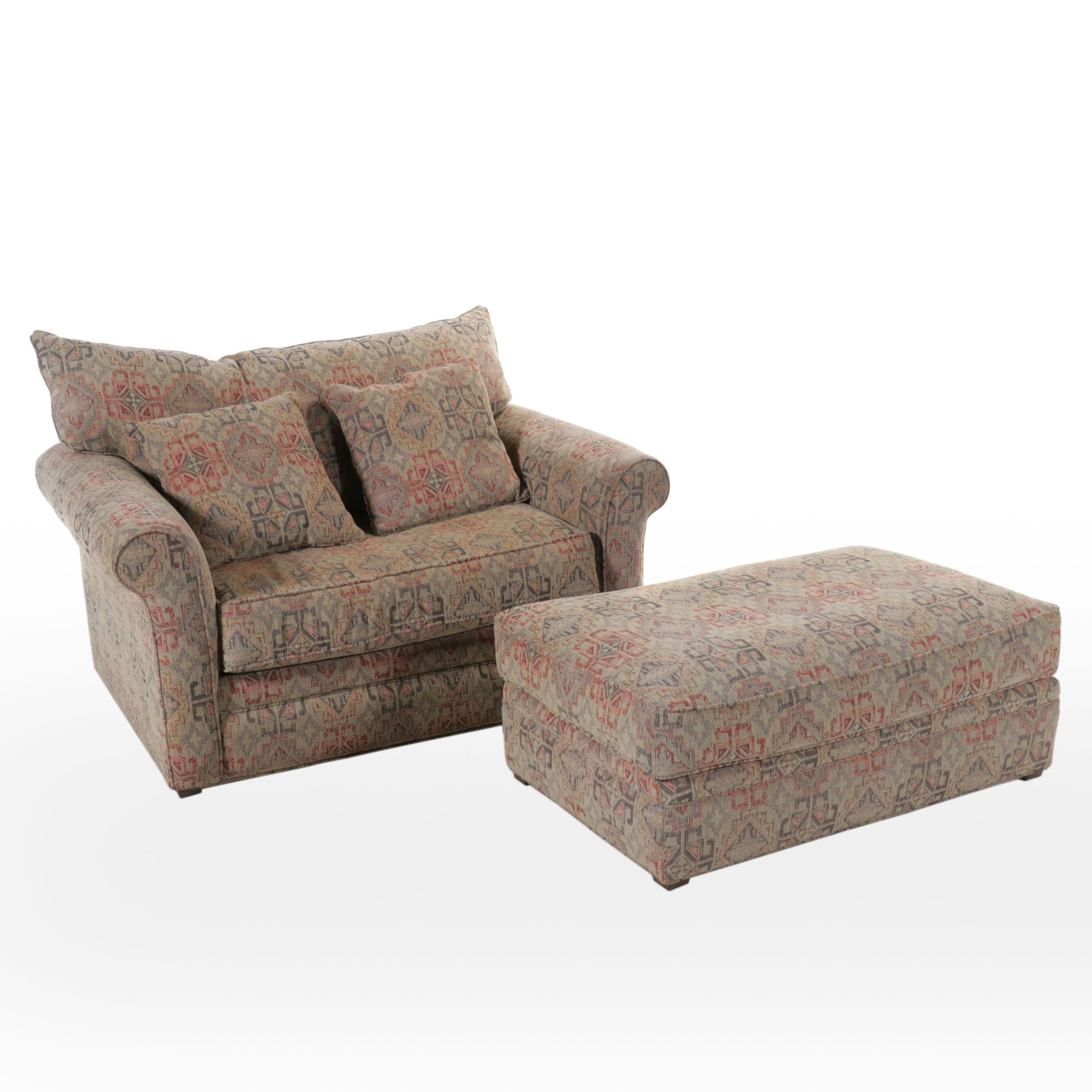 Alan White Fabric Upholstered Oversized Armchair and Ottoman