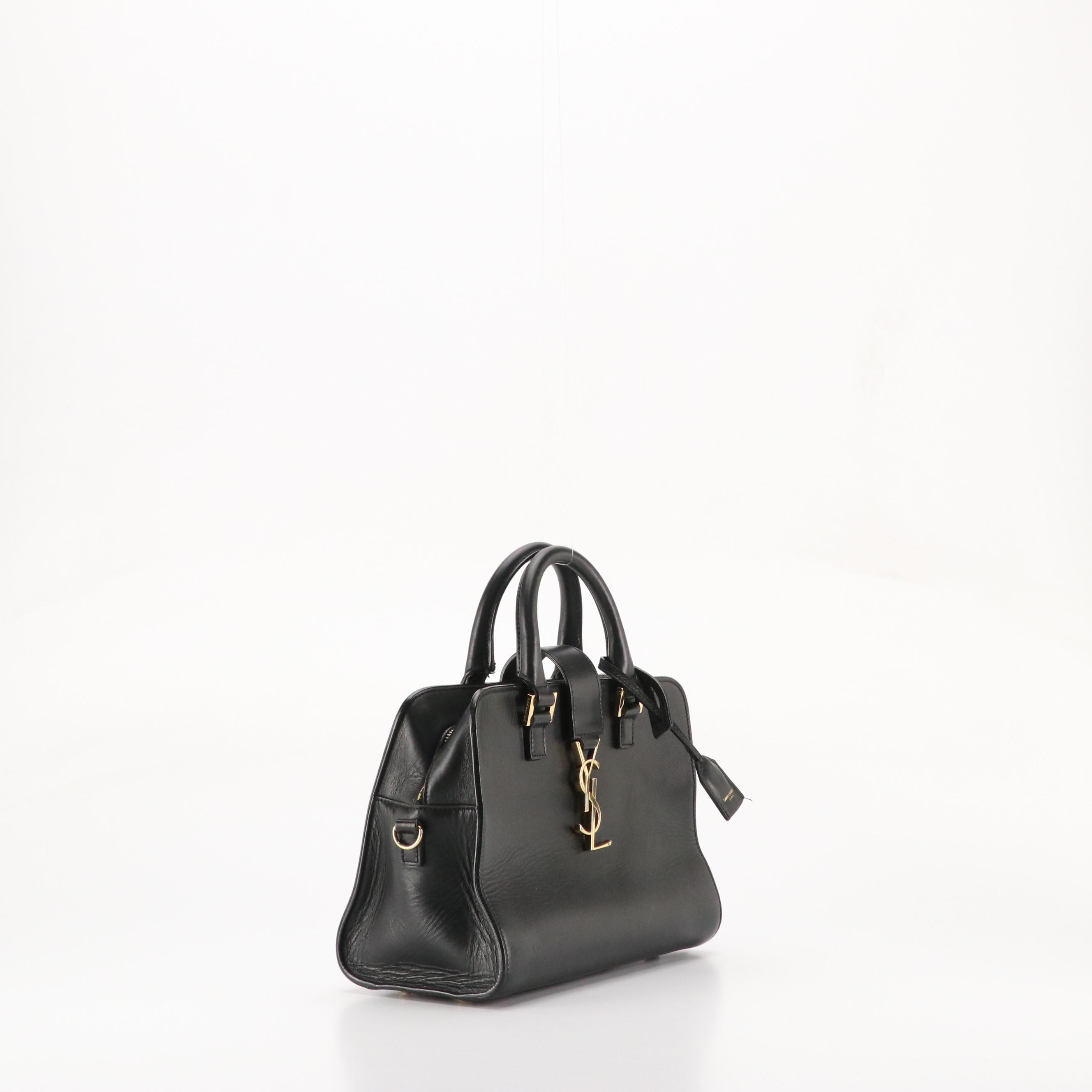 Saint Laurent YSL Sac Cabas Two-Way Bag in Black Calfskin Leather