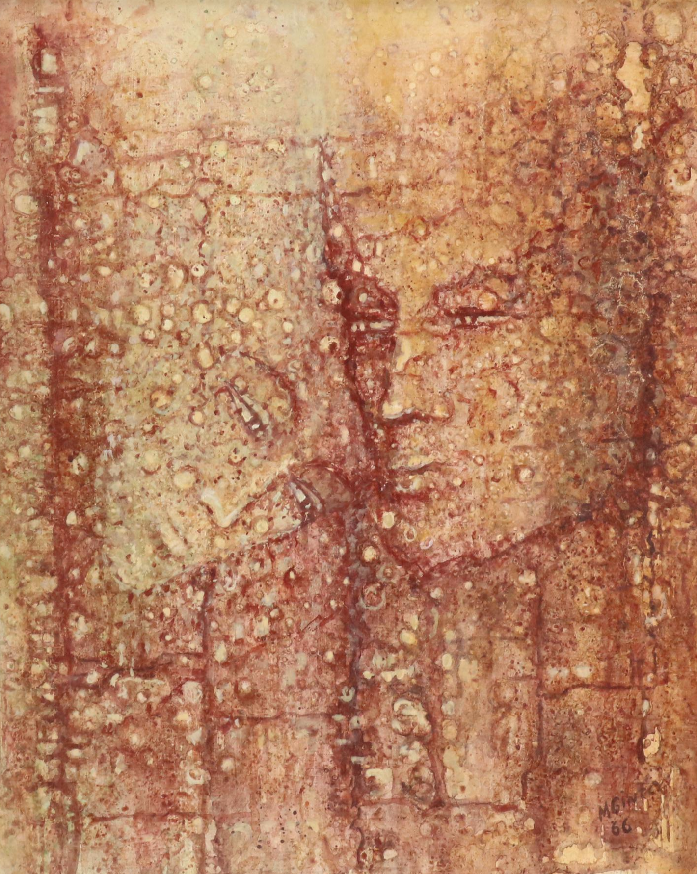 Surrealist Style Acrylic Painting of Couple "Togetherness," 1966