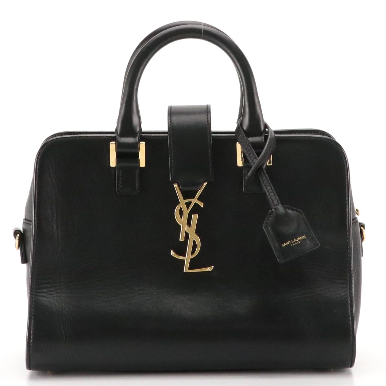 Saint Laurent YSL Sac Cabas Two-Way Bag in Black Calfskin Leather