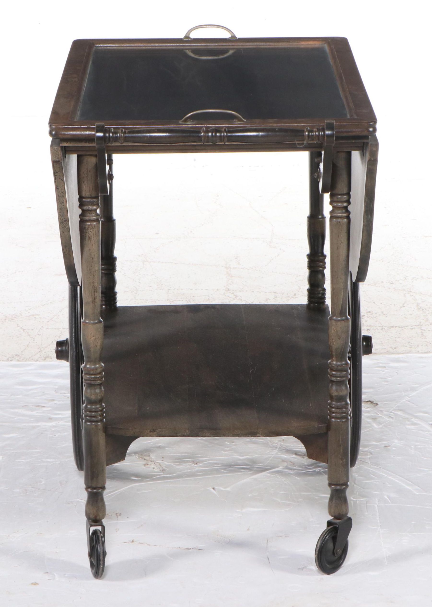 Wood Drop-Leaf Tray-Top Serving Cart, Late 20th Century