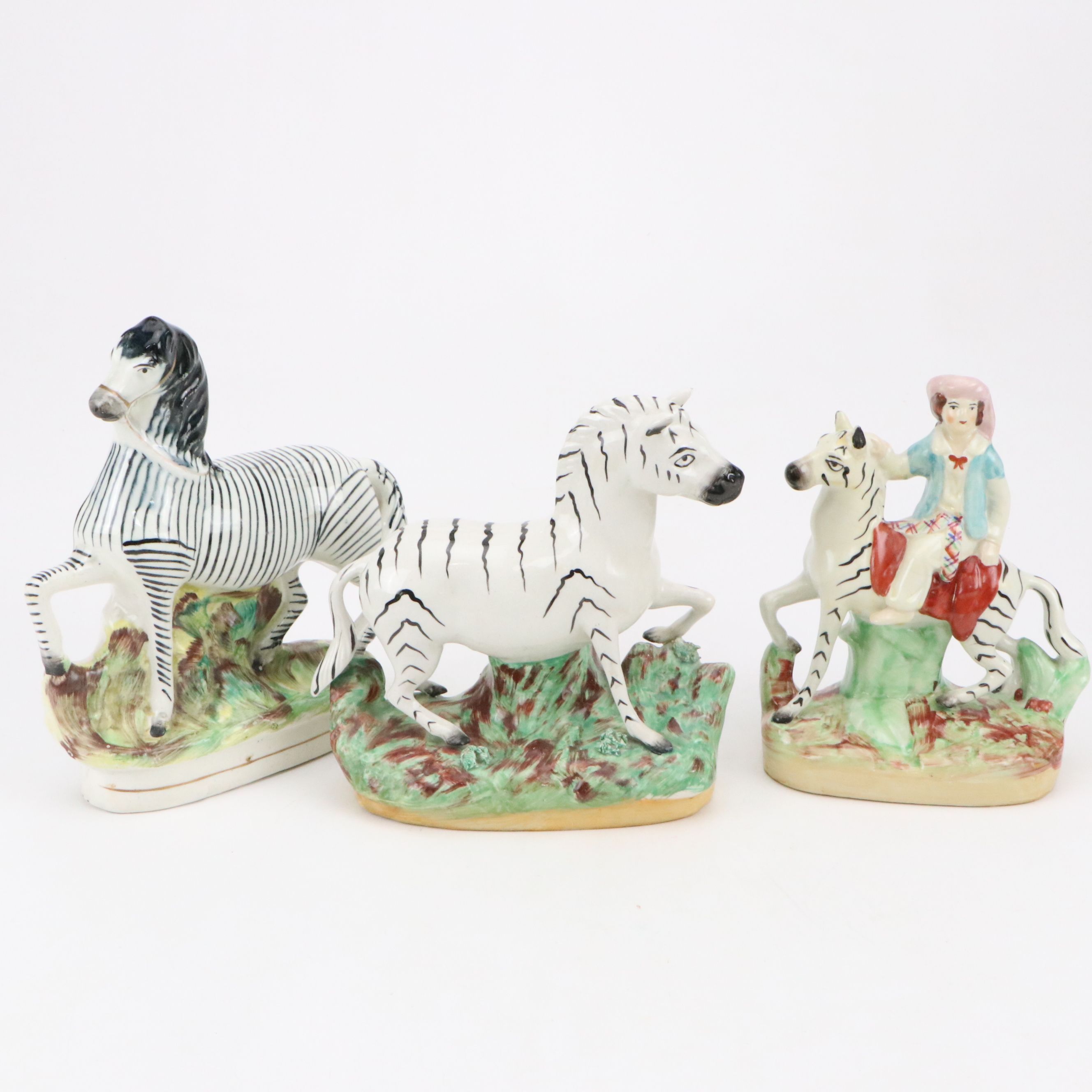 Staffirdshire Style Hand-Painted Zebra Figurines