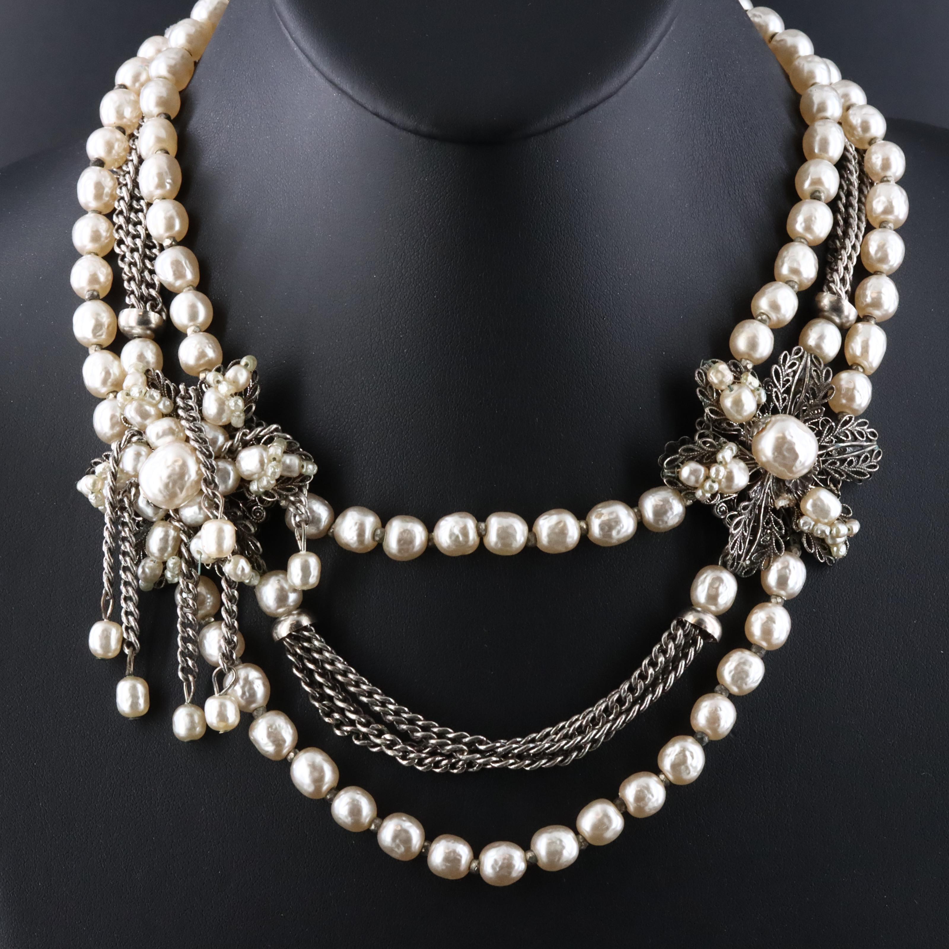 Vintage Miriam Haskell Faux Pearl Necklace