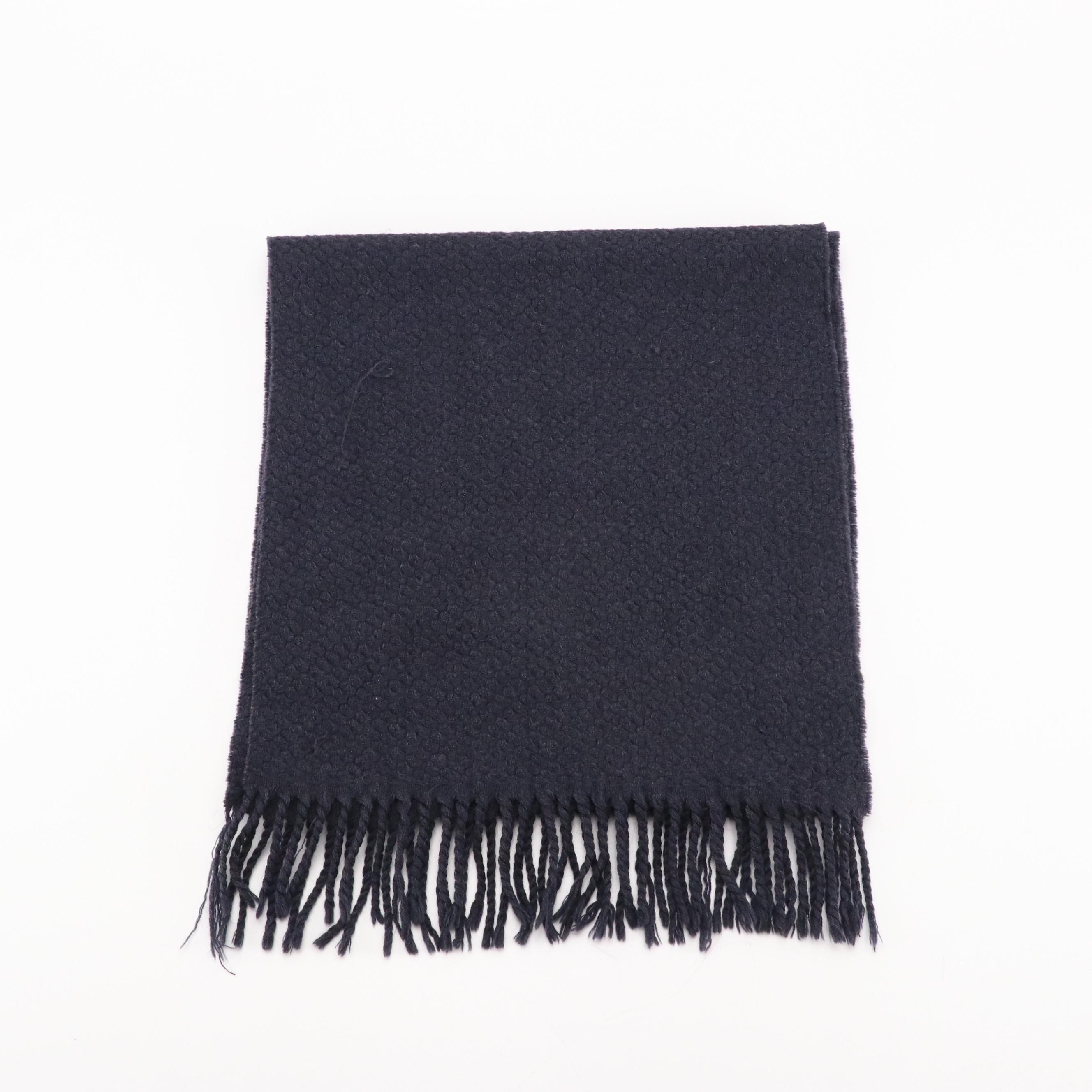 Fendi Navy Blue Wool Fringe Scarf