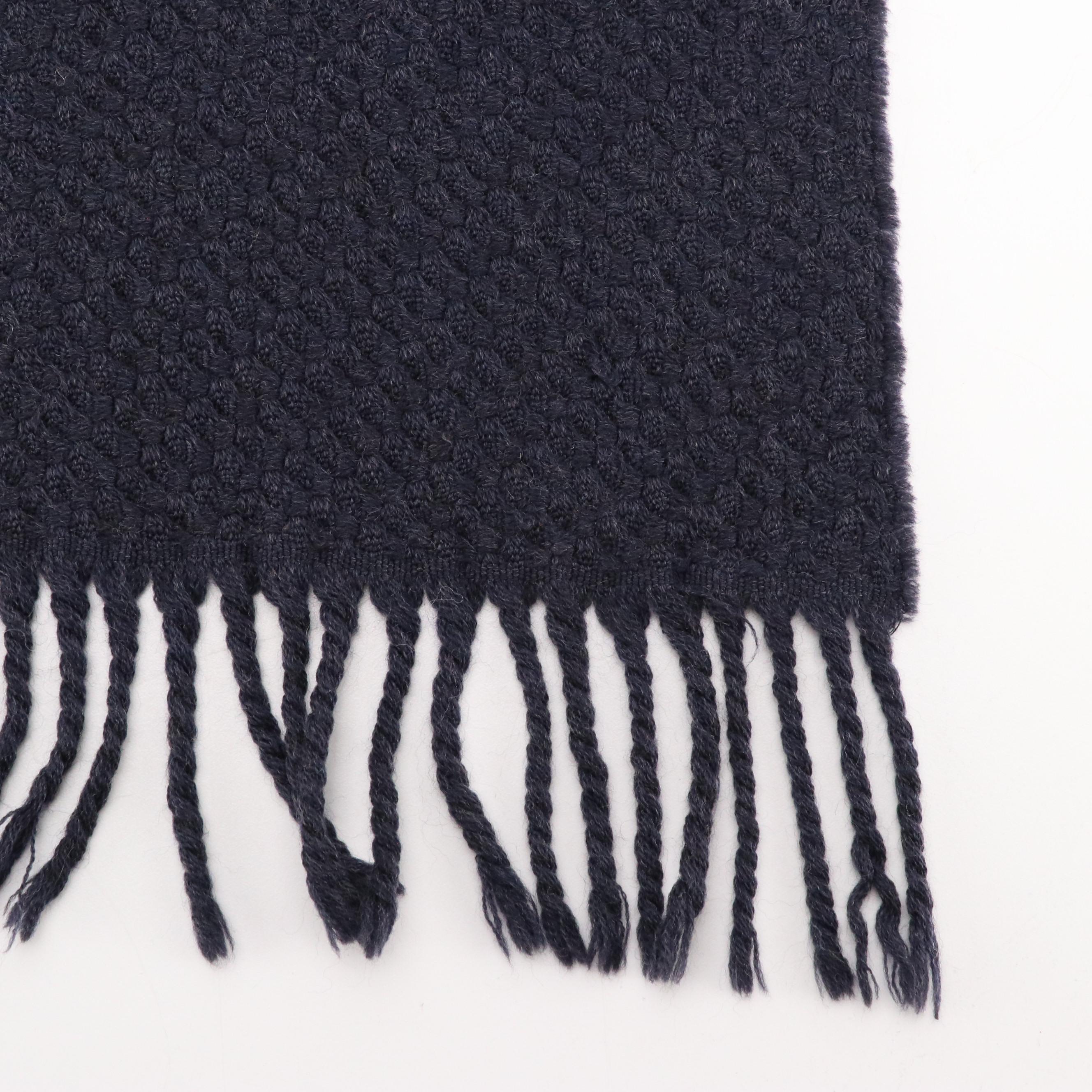 Fendi Navy Blue Wool Fringe Scarf