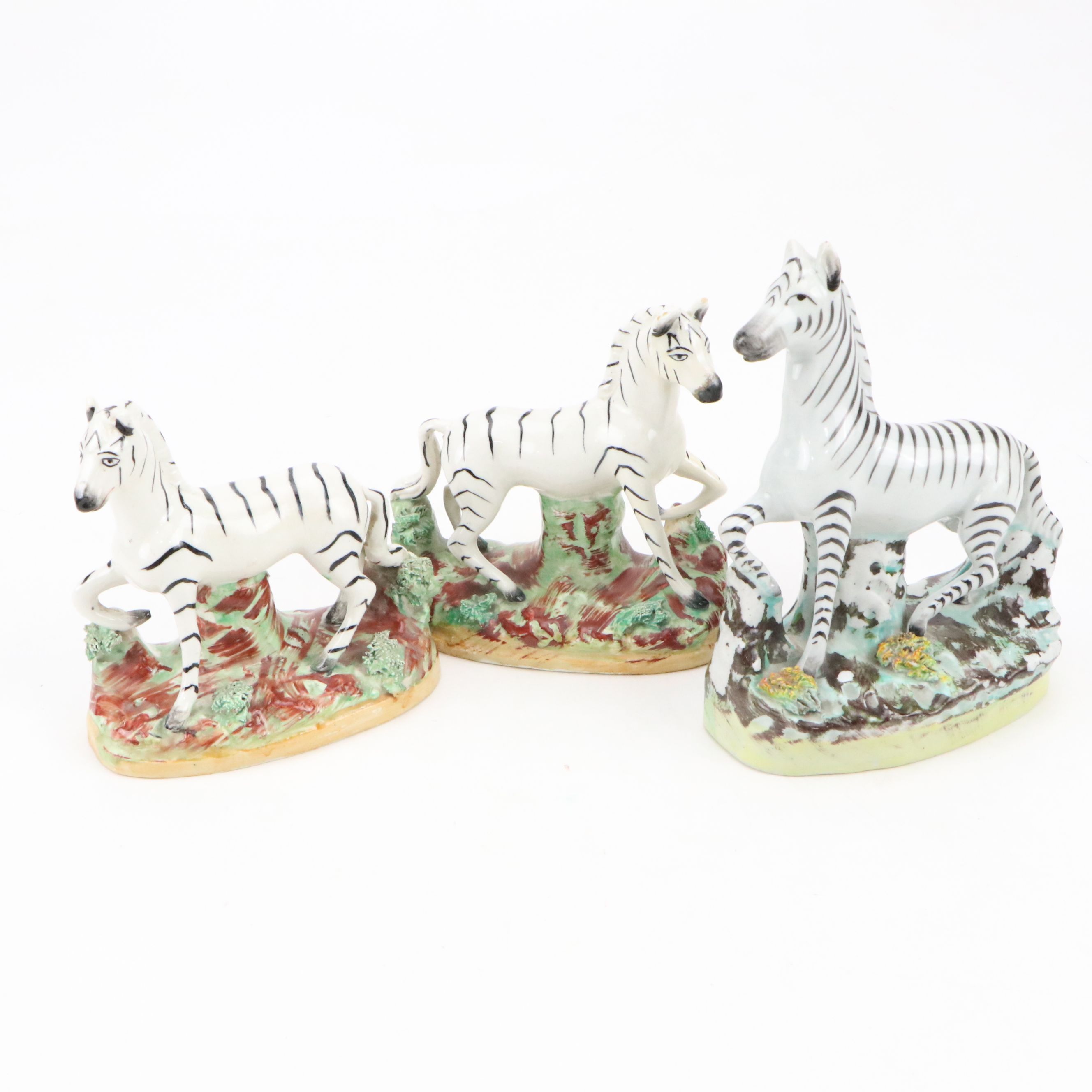 Staffordshire Earthenware Zebra Figurines, 19th Century