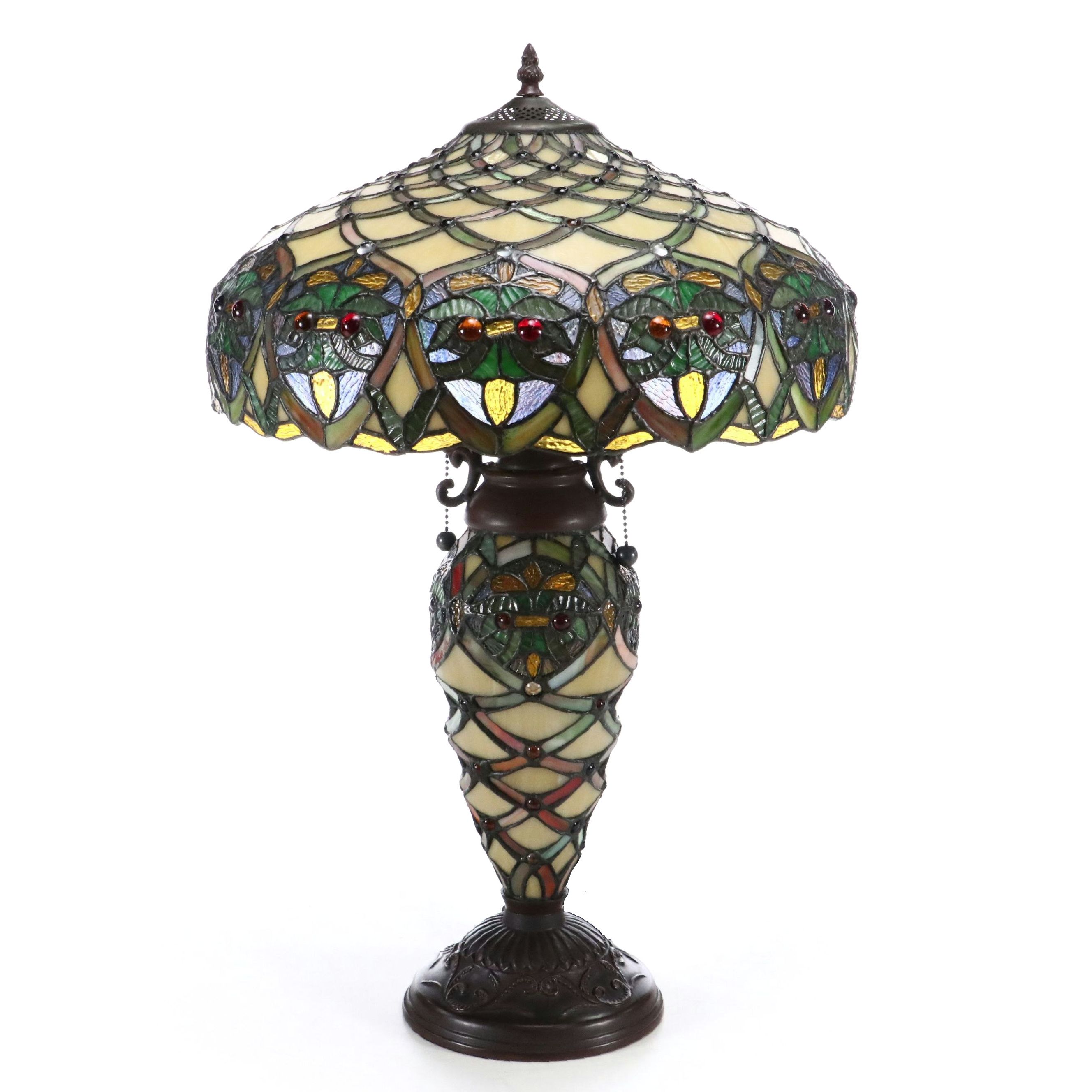 Victorian Style Bronzed Metal and Slag Glass Table Lamp, 21st Century