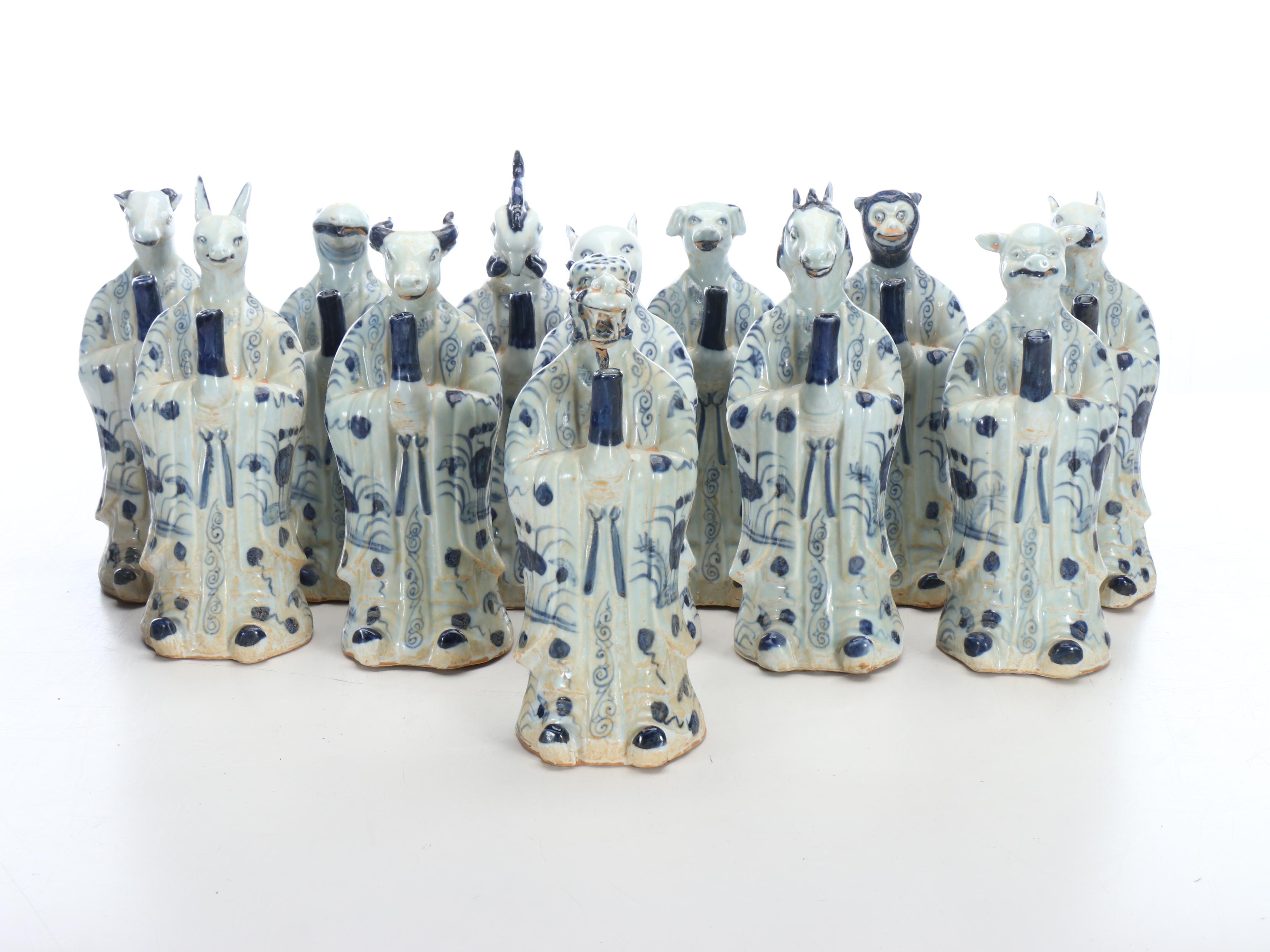 Chinese Zodiac Figures in Blue and White Porcelain with Presentation Box