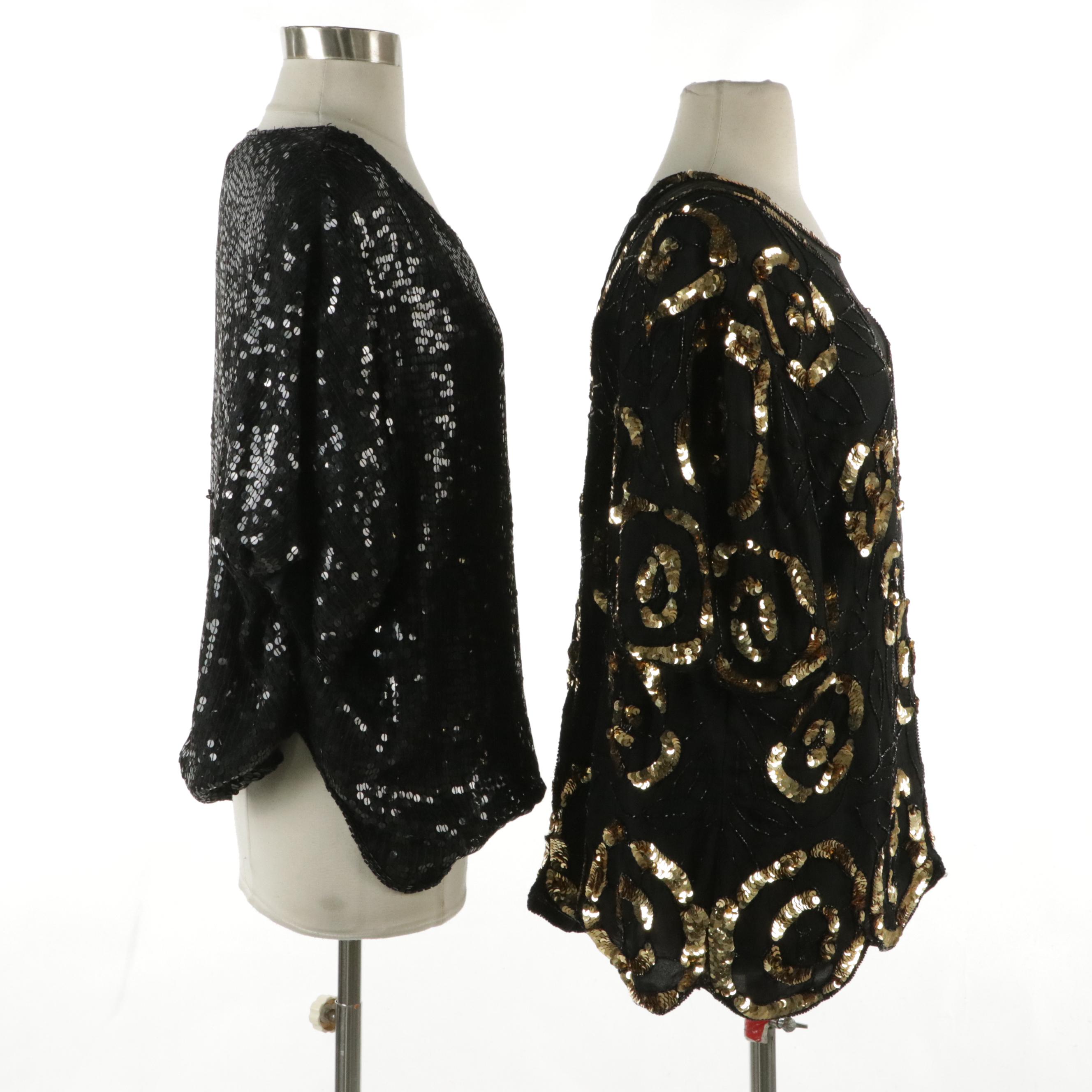 Laurence Kazar and Royal Vintage Sequin and Bead Embellished Evening Tops