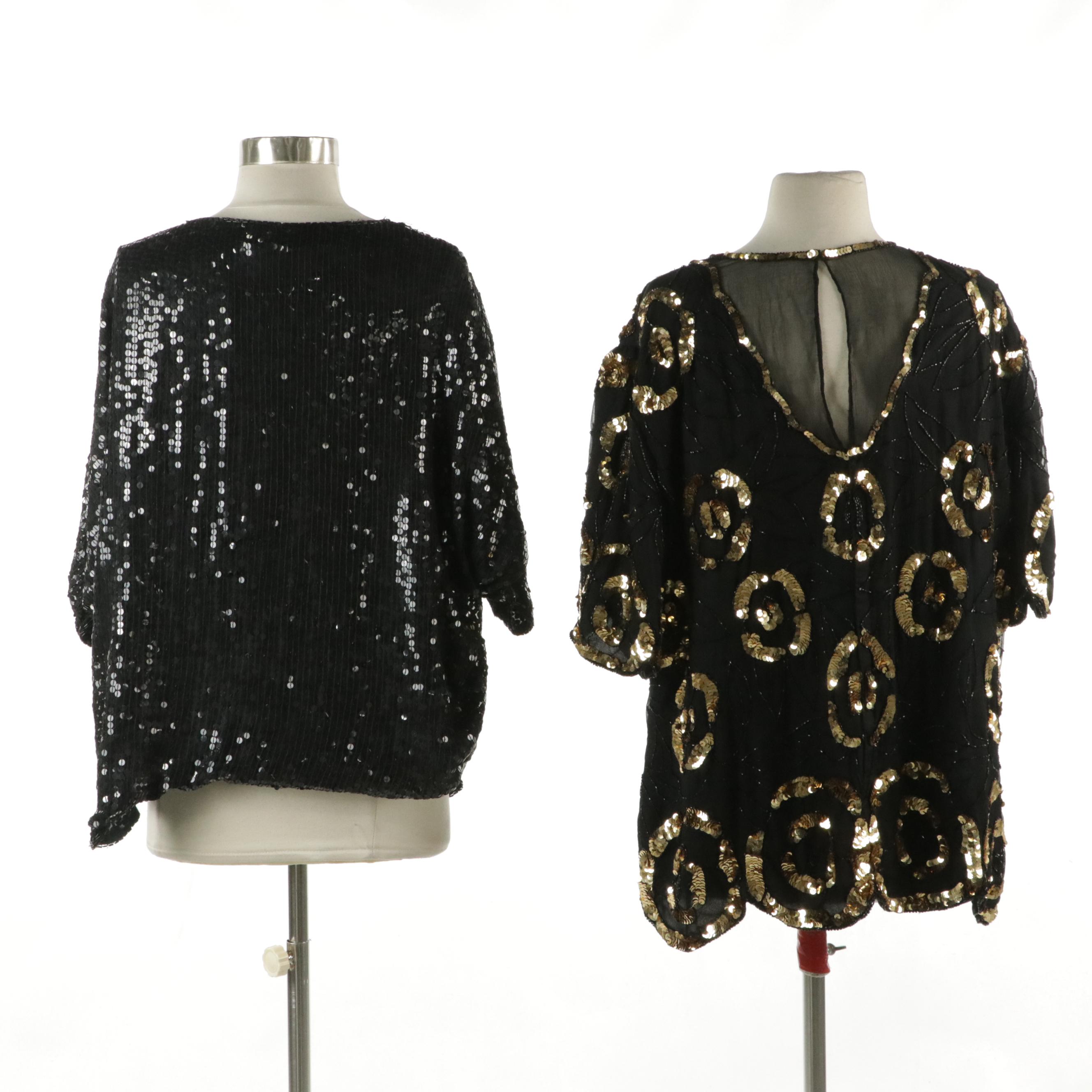 Laurence Kazar and Royal Vintage Sequin and Bead Embellished Evening Tops
