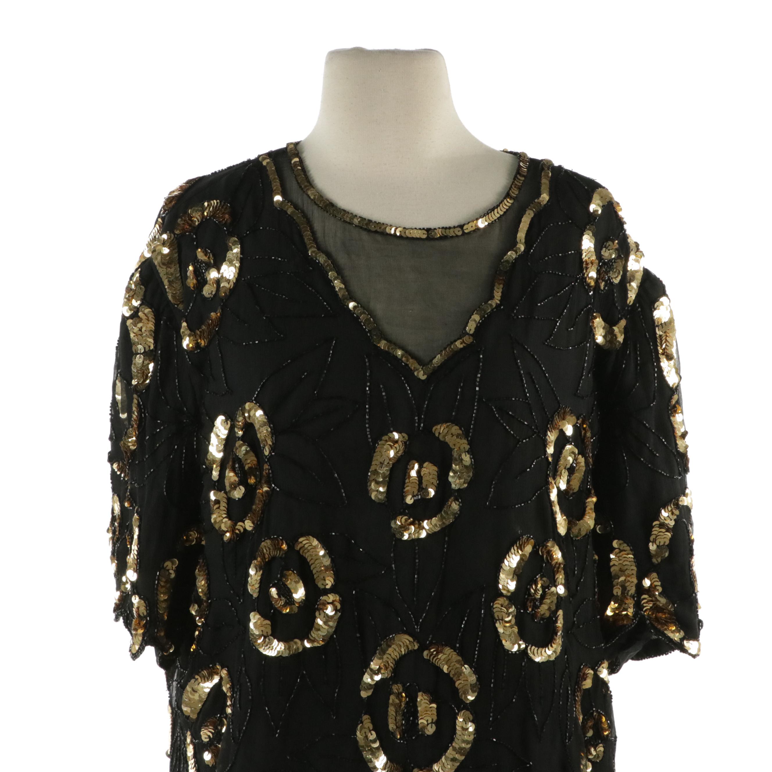 Laurence Kazar and Royal Vintage Sequin and Bead Embellished Evening Tops