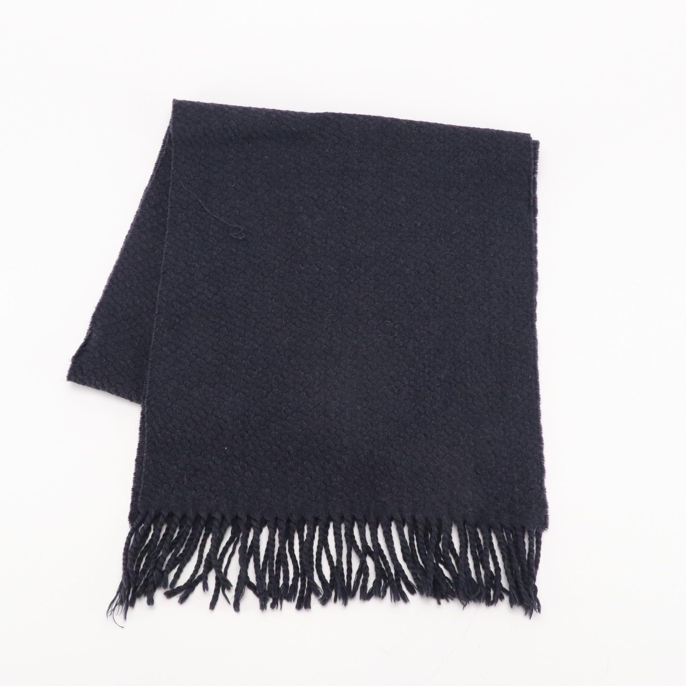 Fendi Navy Blue Wool Fringe Scarf