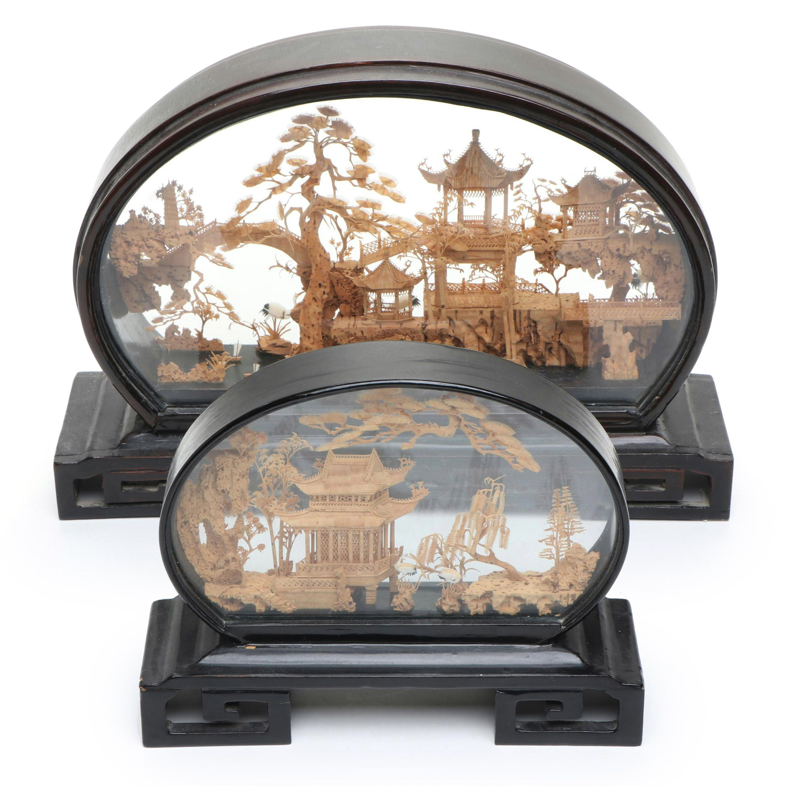 Chinese Hand-Carved Cork Landscape Dioramas