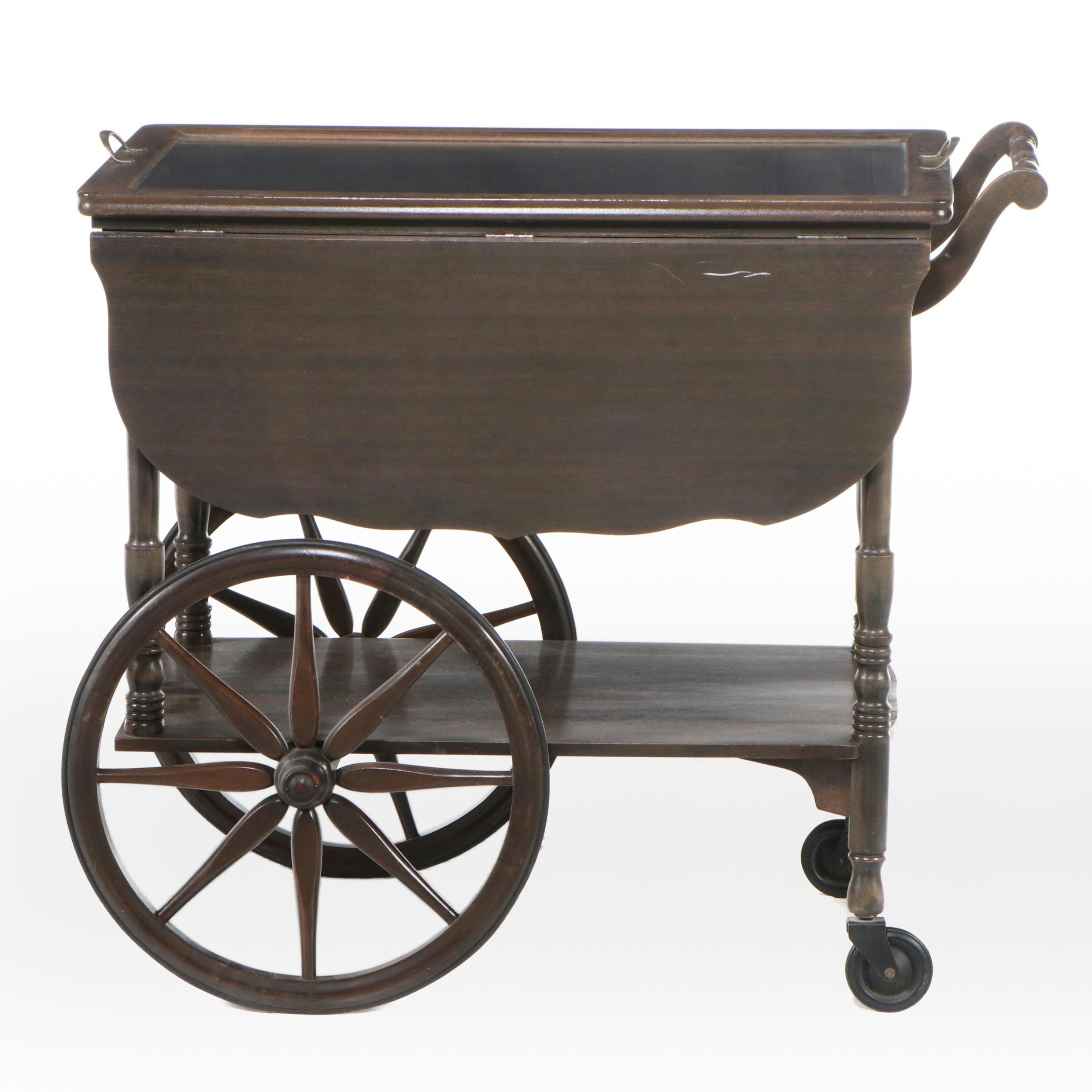 Wood Drop-Leaf Tray-Top Serving Cart, Late 20th Century