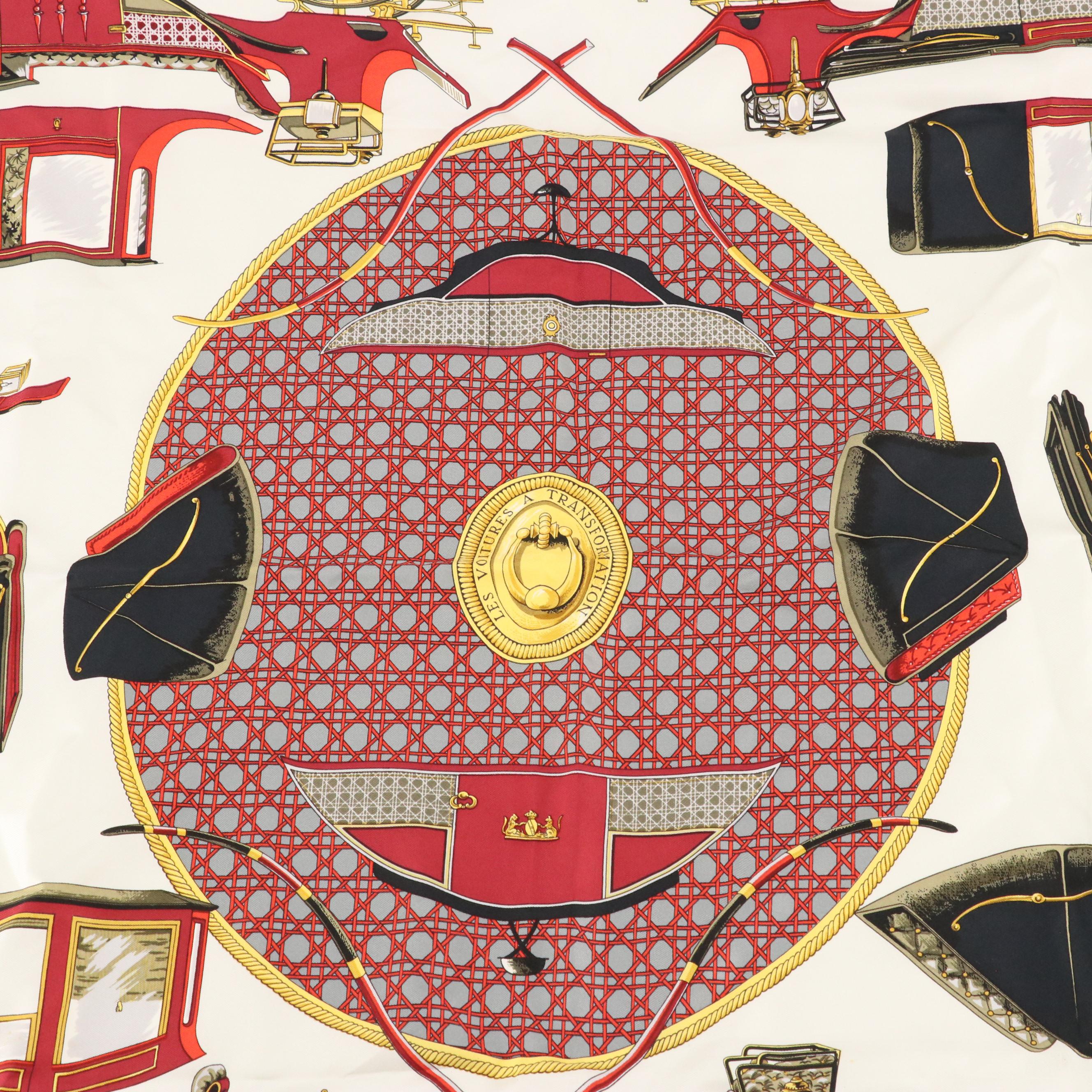 Hermès "Les Voitures à Transformation" Scarf 90 in Silk Twill