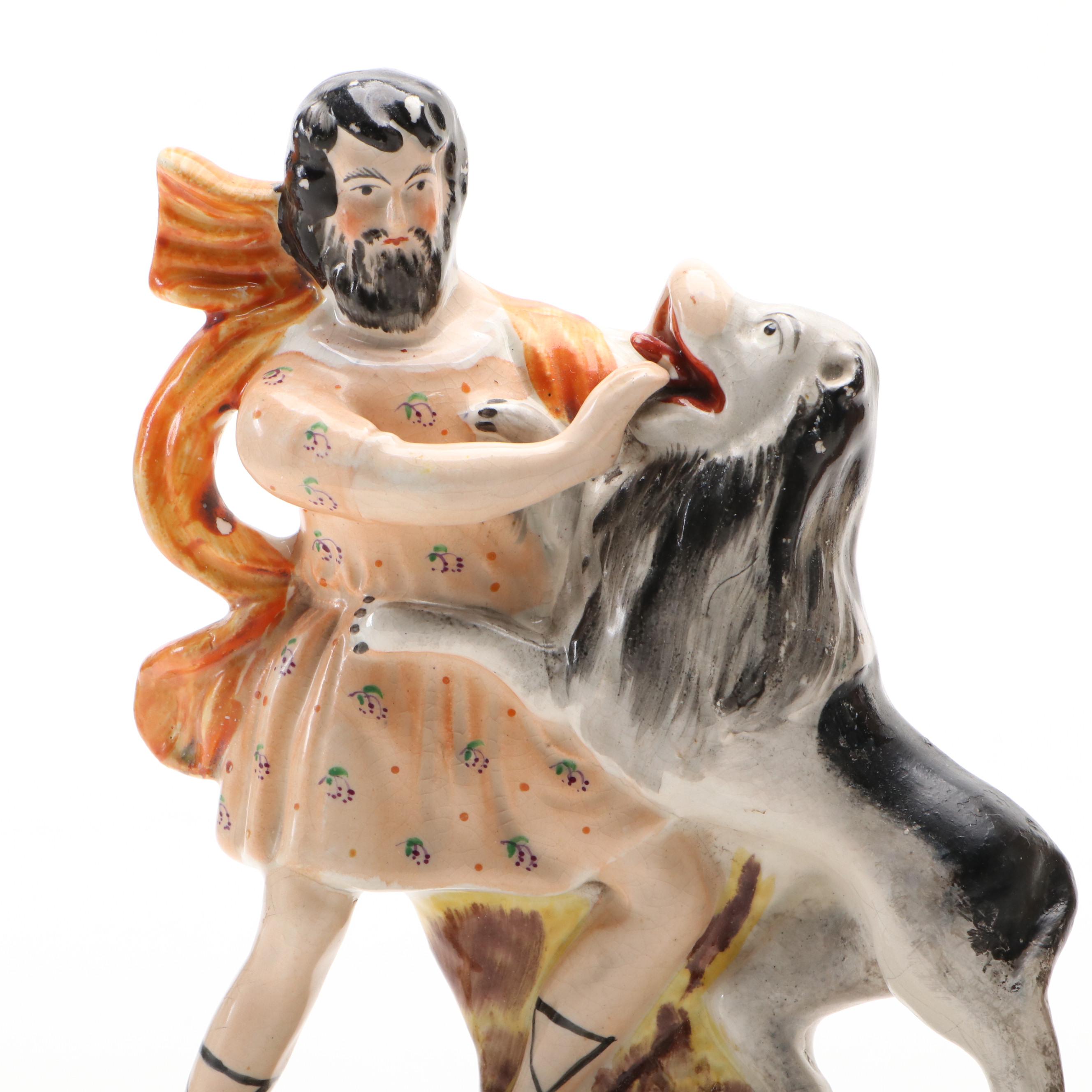 Staffordshire Samson and Lion Figurines, Mid to Late 19th Century