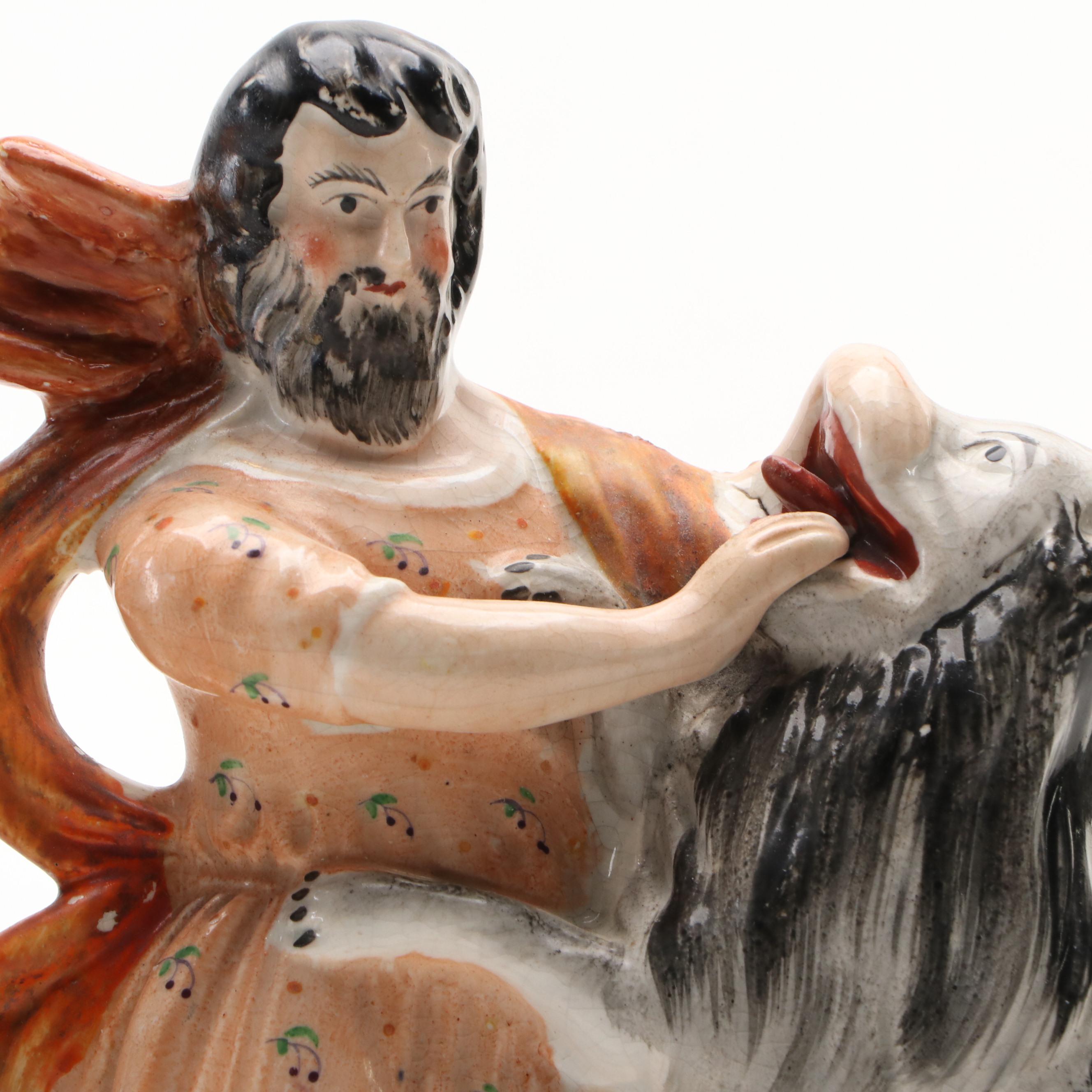 Staffordshire Samson and Lion Figurines, Mid to Late 19th Century